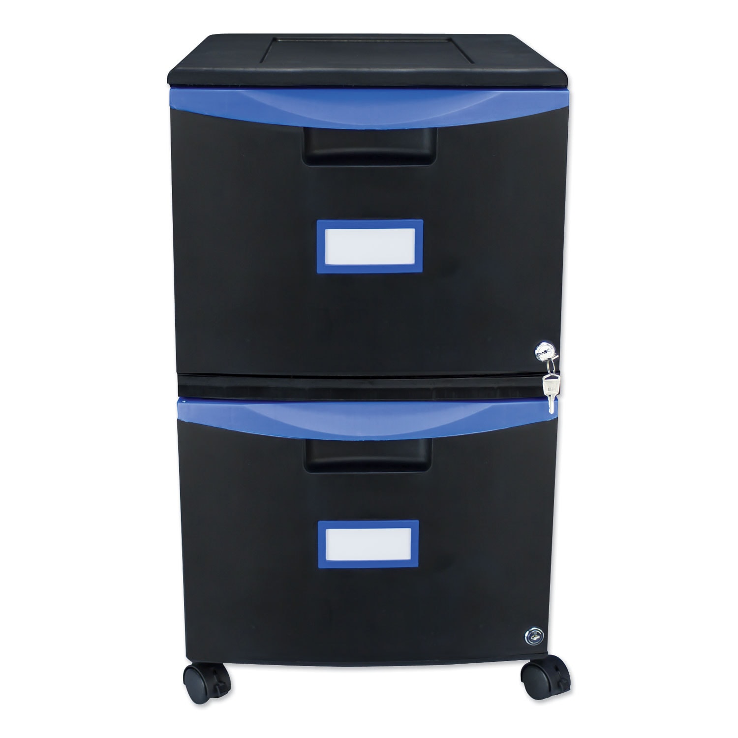 Storex ESNSTX61314U01C Two Drawer Mobile Filing Cabinet 2 Legal Letter Size File Drawers Black Blue 1475 Inch x 1825 Inch x 26 Inch
