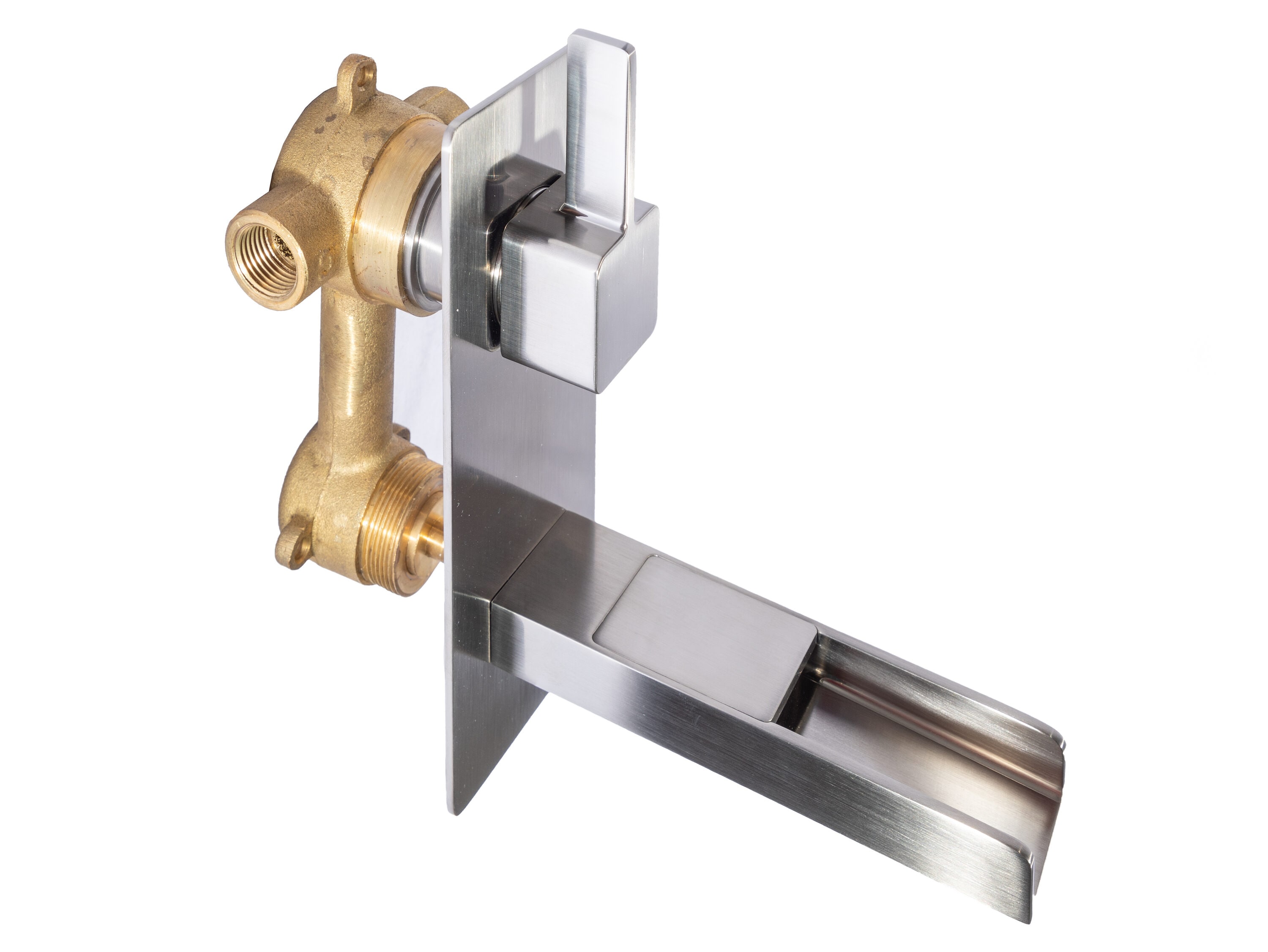 Brushed Nickel Wall-Mounted Waterfall Bathroom Faucet