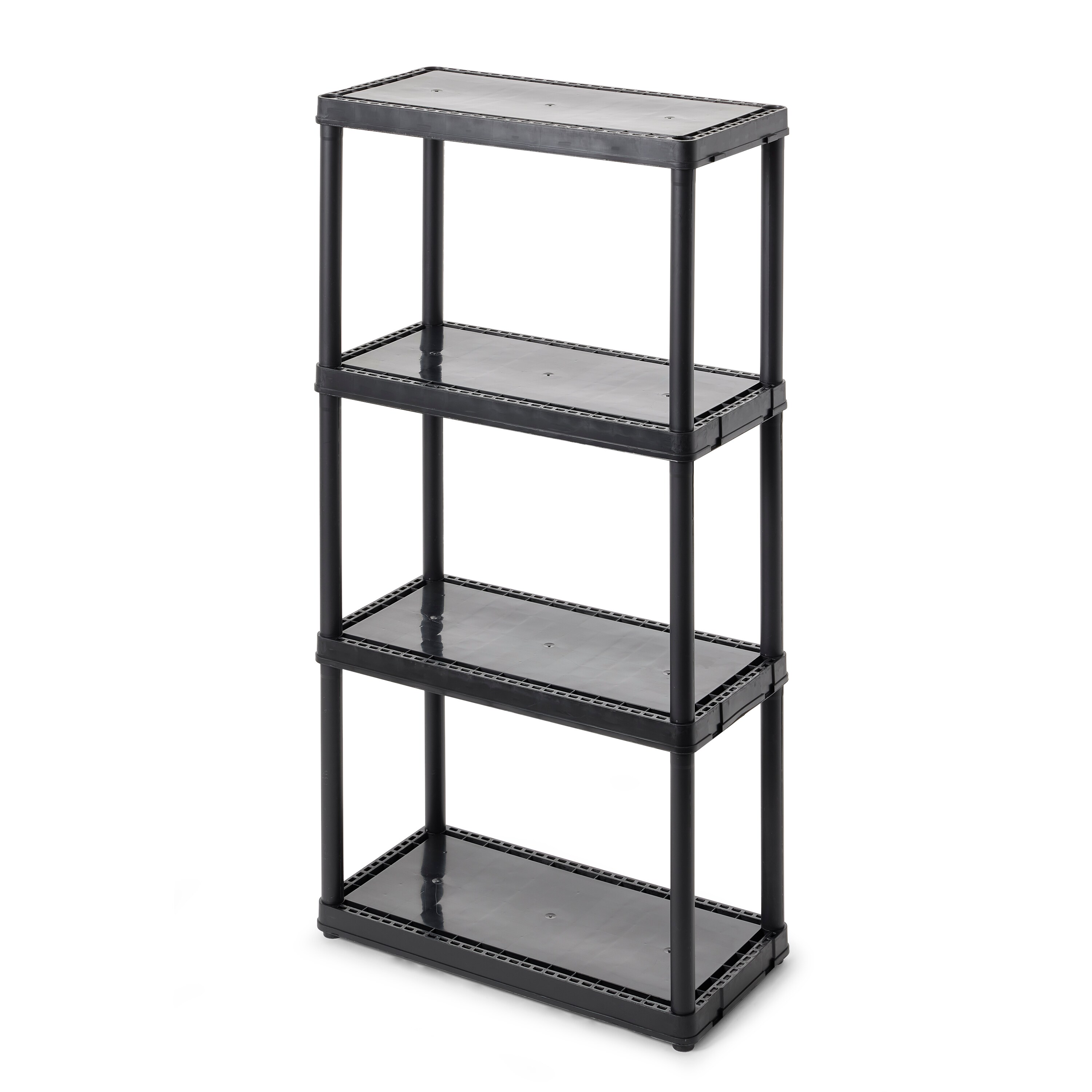 Gracious Living 4 Shelf Fixed Height Ventilated Medium Duty Shelving Unit +  4 10-Gallon Storage Bins & Lids for Home, Garage, or Basement, Black