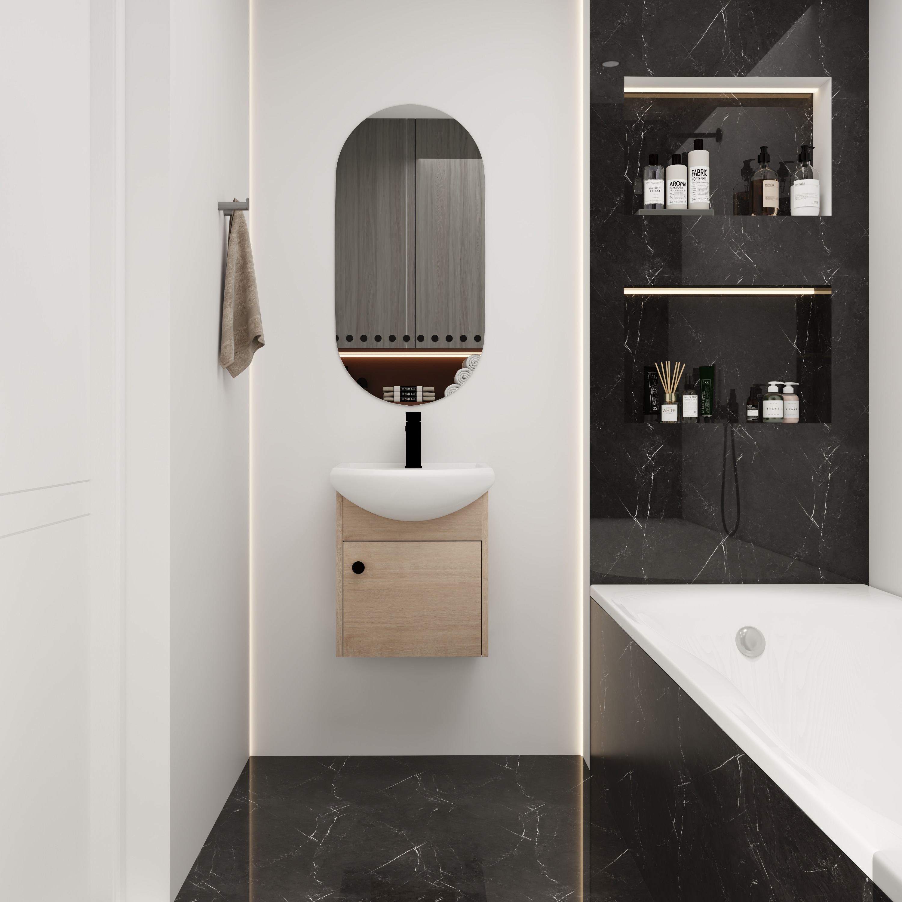 Wooakway 18 Inch Small Bathroom Vanity with Ceramic Sink Wall Mounting KD Packing