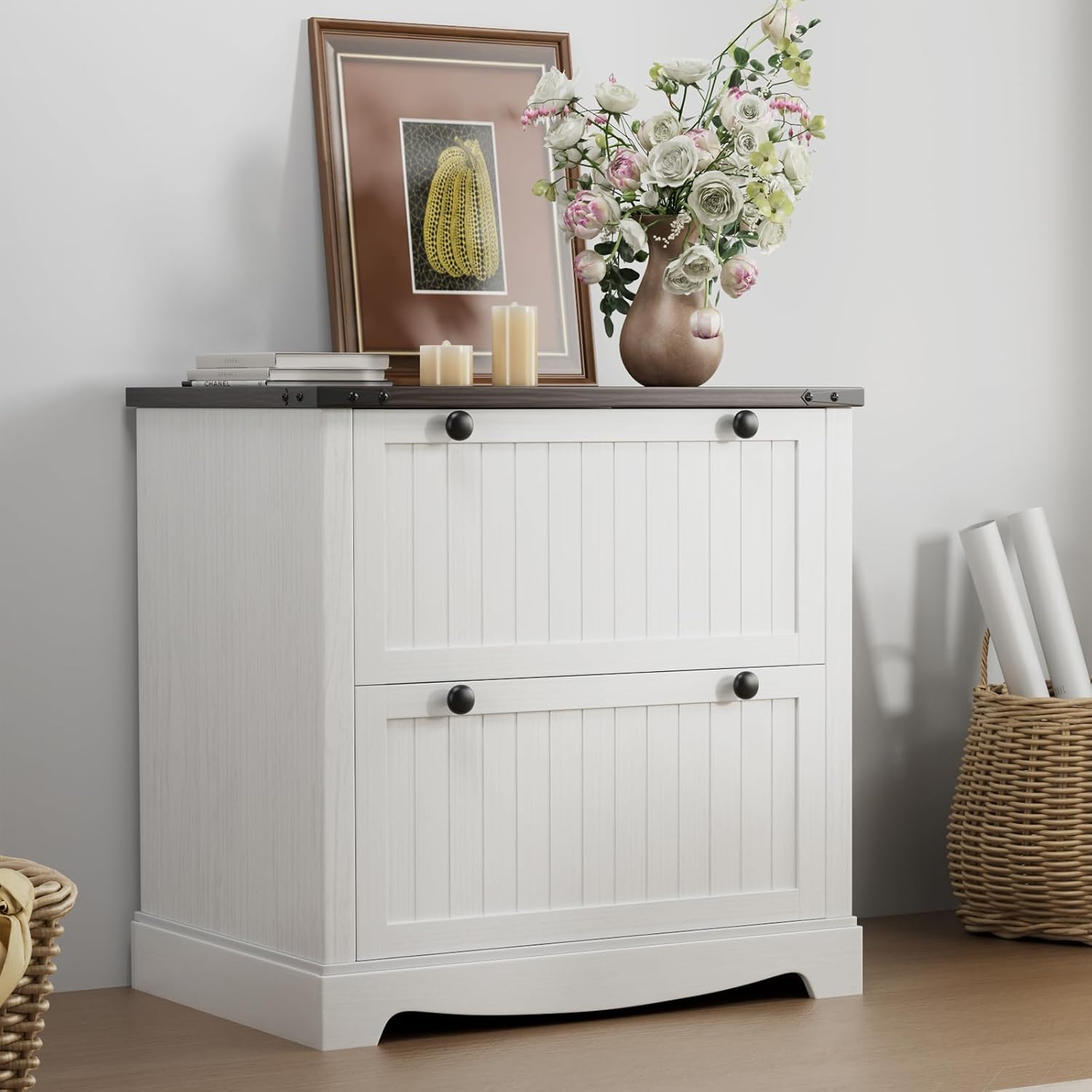 GAOMON Farmhouse lateral file cabinet 2 drawer with hanging rails 30 ...