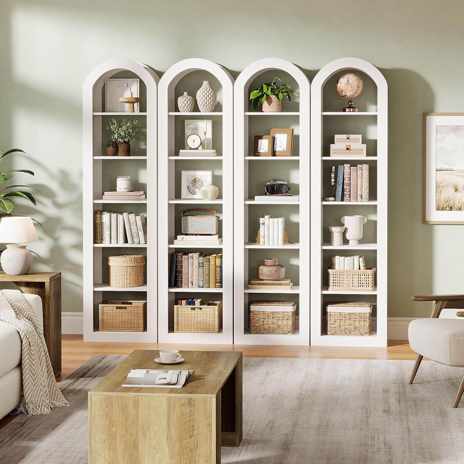 Tribesigns 74.8 inches Tall Arched Bookshelf 6 Tiers Narrow Open ...