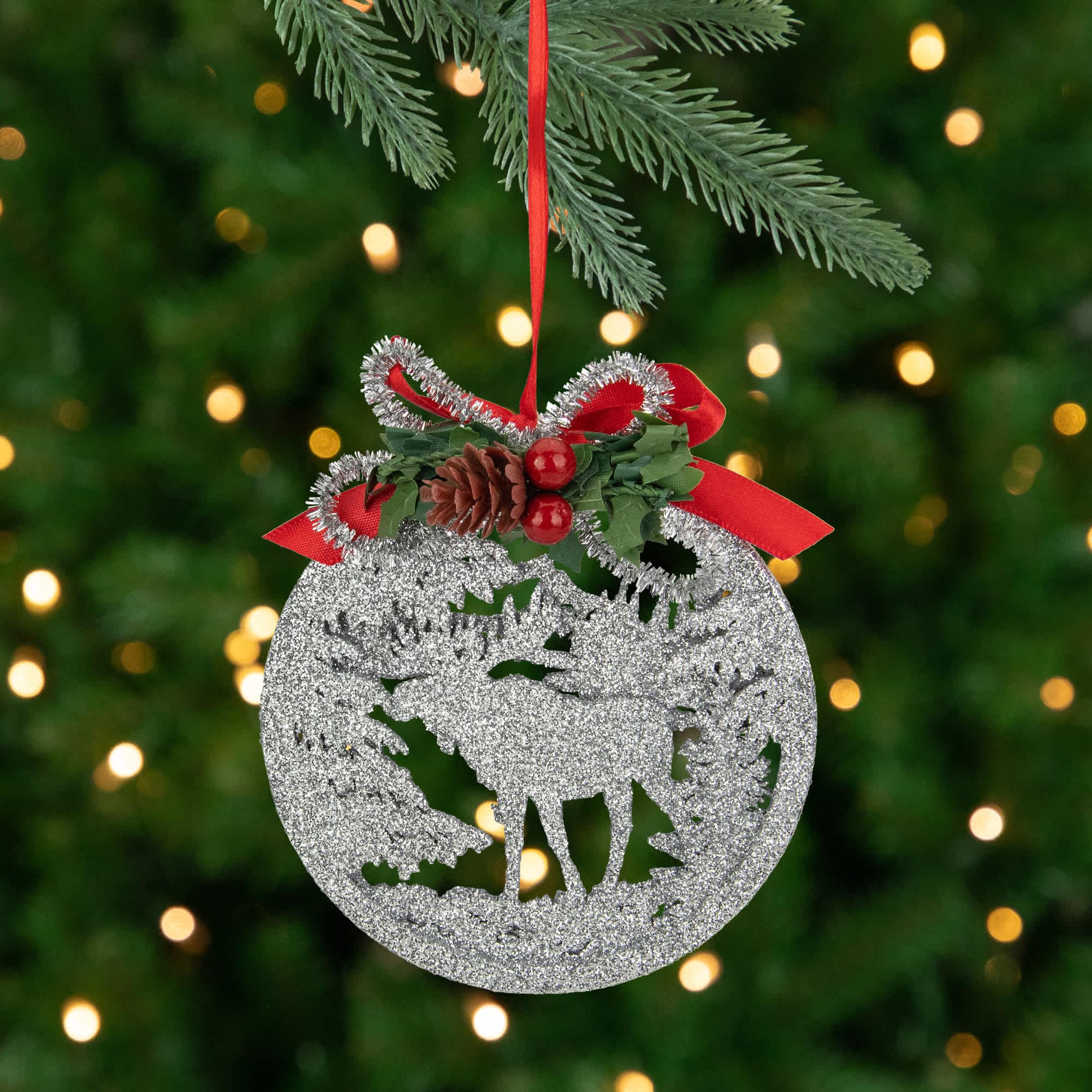 Northlight 4.25 inch Silver Glitter Moose 2-D Cut-Out Silhouette Christmas Ornament