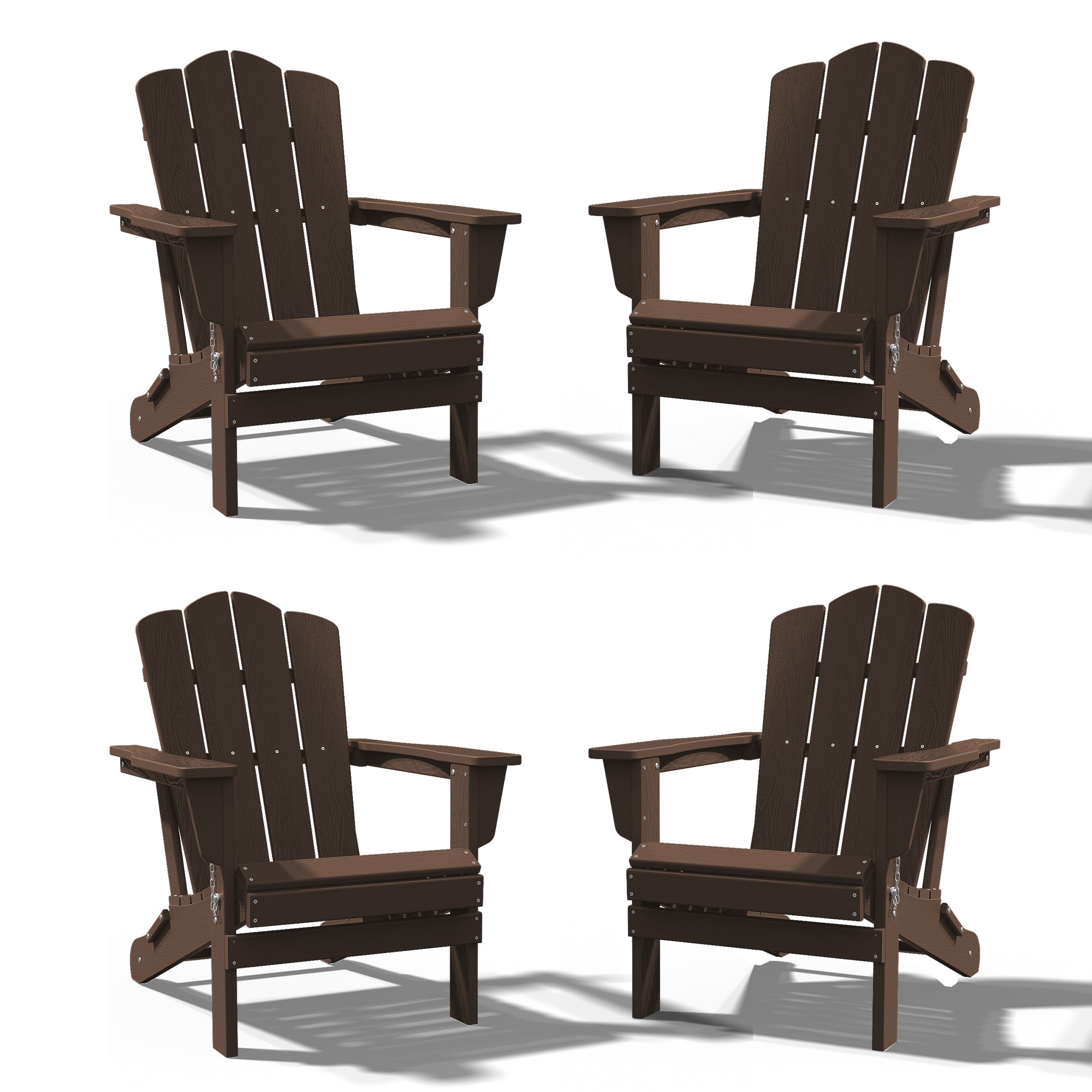JEAREY PEYD04-CE HDPE Folding Adirondack Chair Set of 4 Set of 4 Stackable Coffee HDPE Frame Stationary Adirondack Chair with Slat Seat