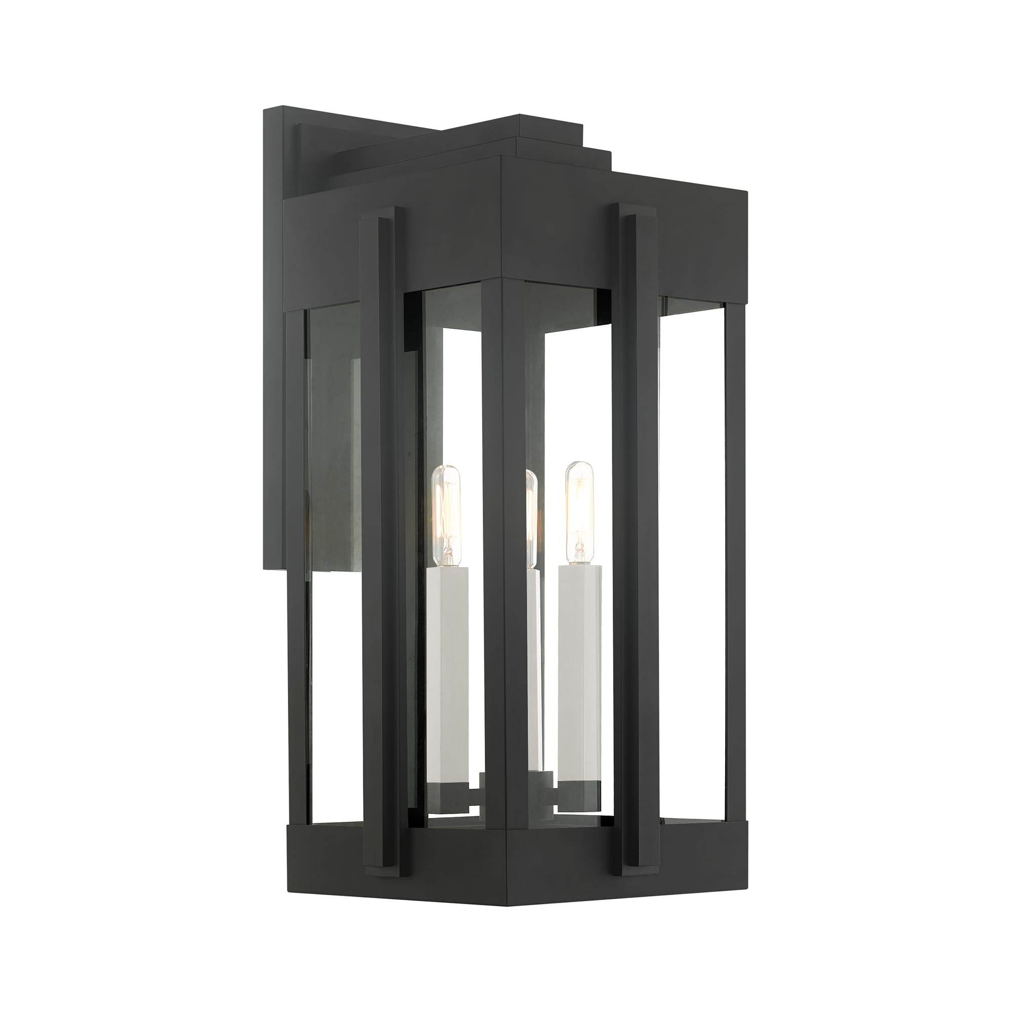 Black Brass Lantern Sconce with Clear Glass