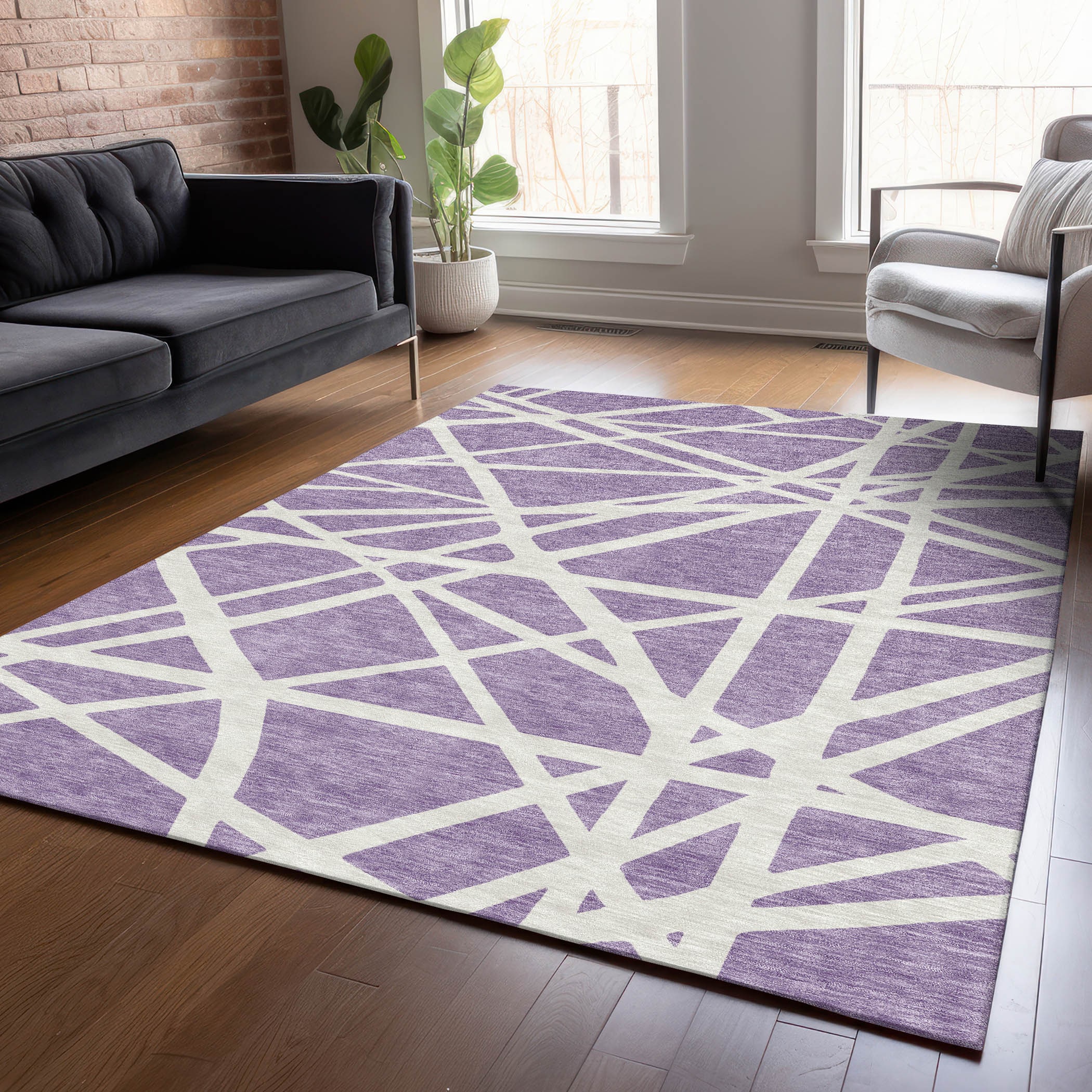 Addison Rugs ACN1040LV5X8 Chantille ACN1040LV 5 x 7 (ft) Polyester Lavender Rectangular Indoor/Outdoor Geometric Machine washable Area rug