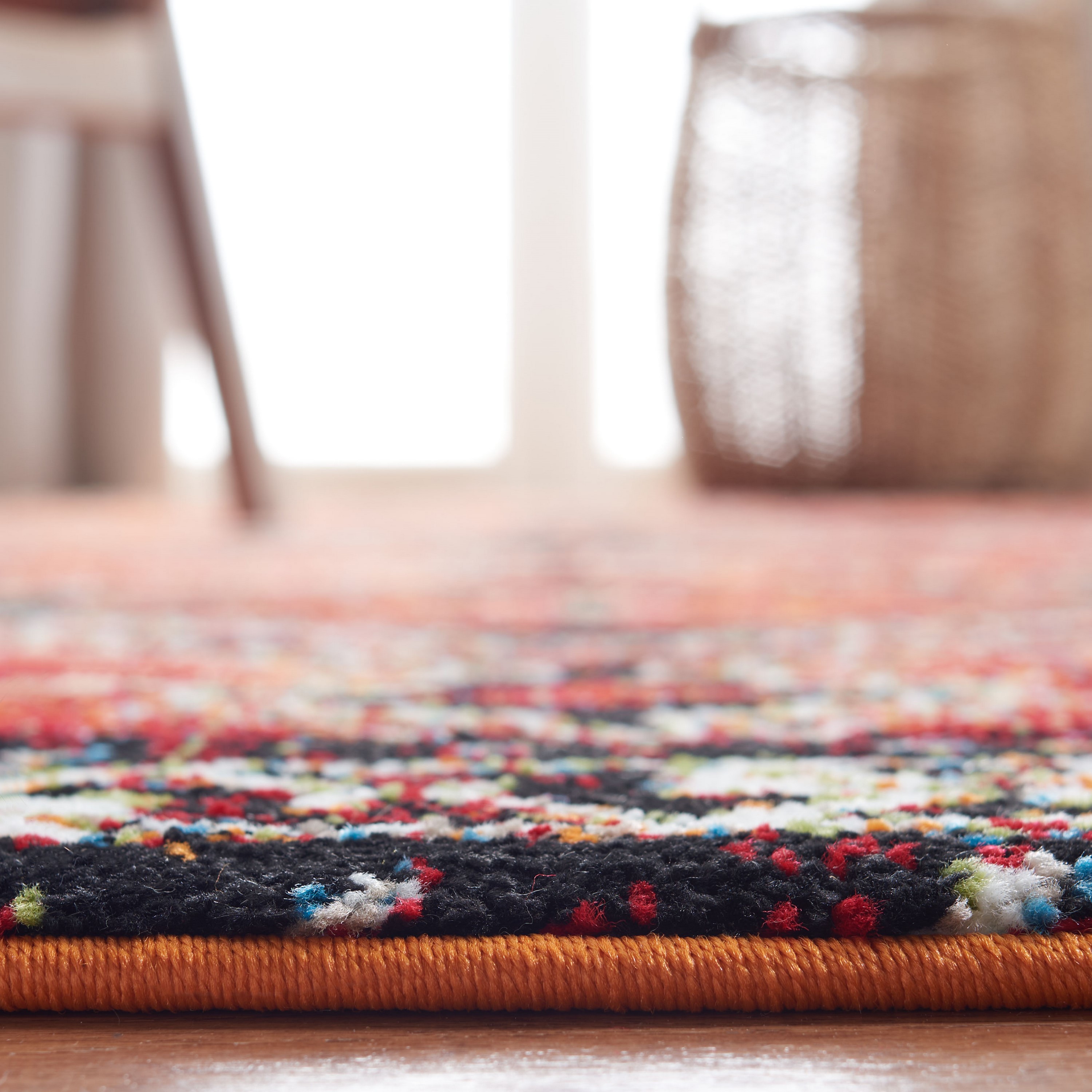 Vintage Hamadan Orange and Red Synthetic Runner Rug