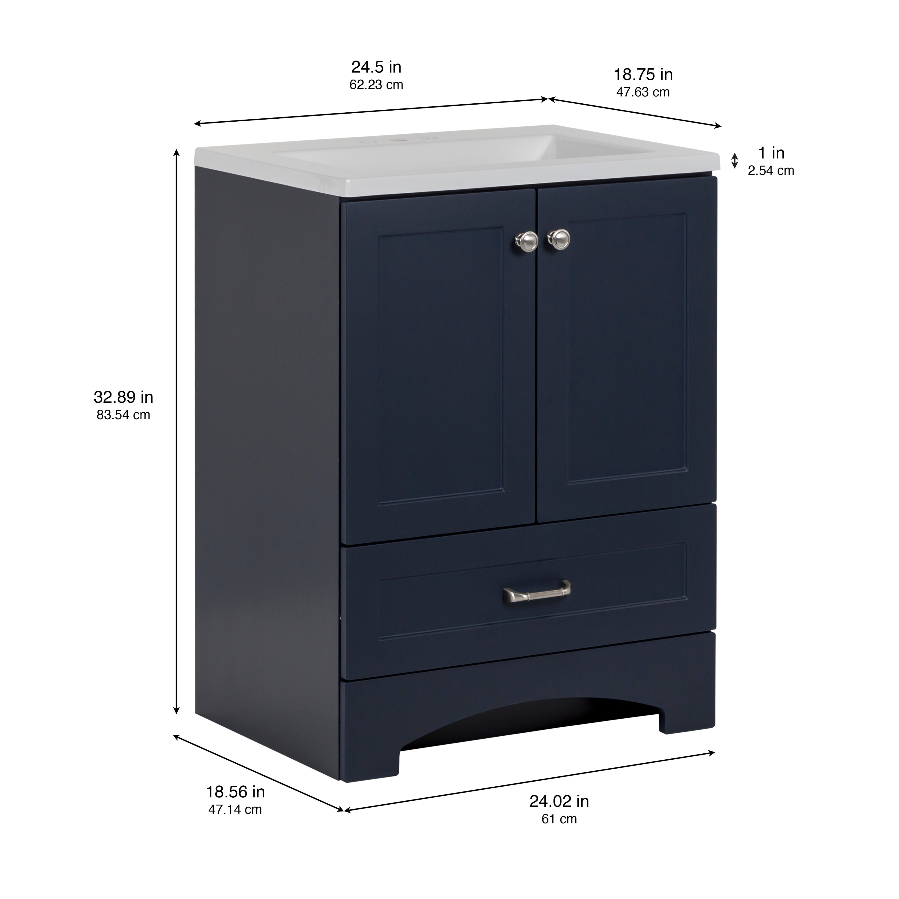 Diamond NOW Cassidy 24-in Deep Blue Single Sink Bathroom Vanity with ...