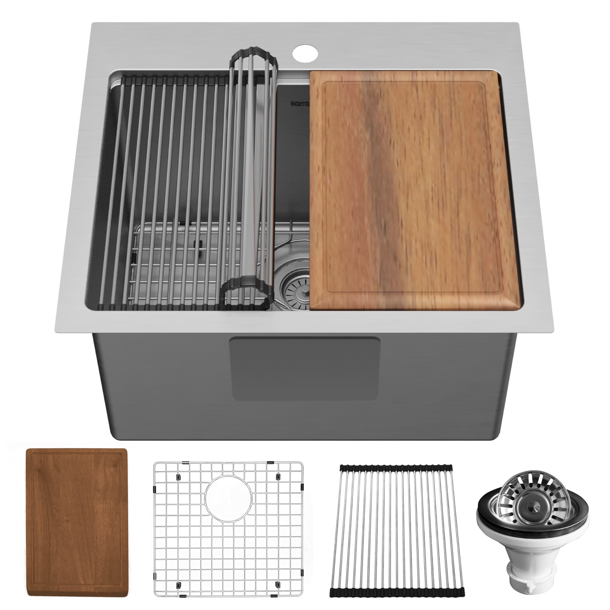 Karran WST-22-PK1 Drop-in or undermount 25-in x 22-in Stainless steel Single bowl 16 -Gauge Workstation Kitchen Sink