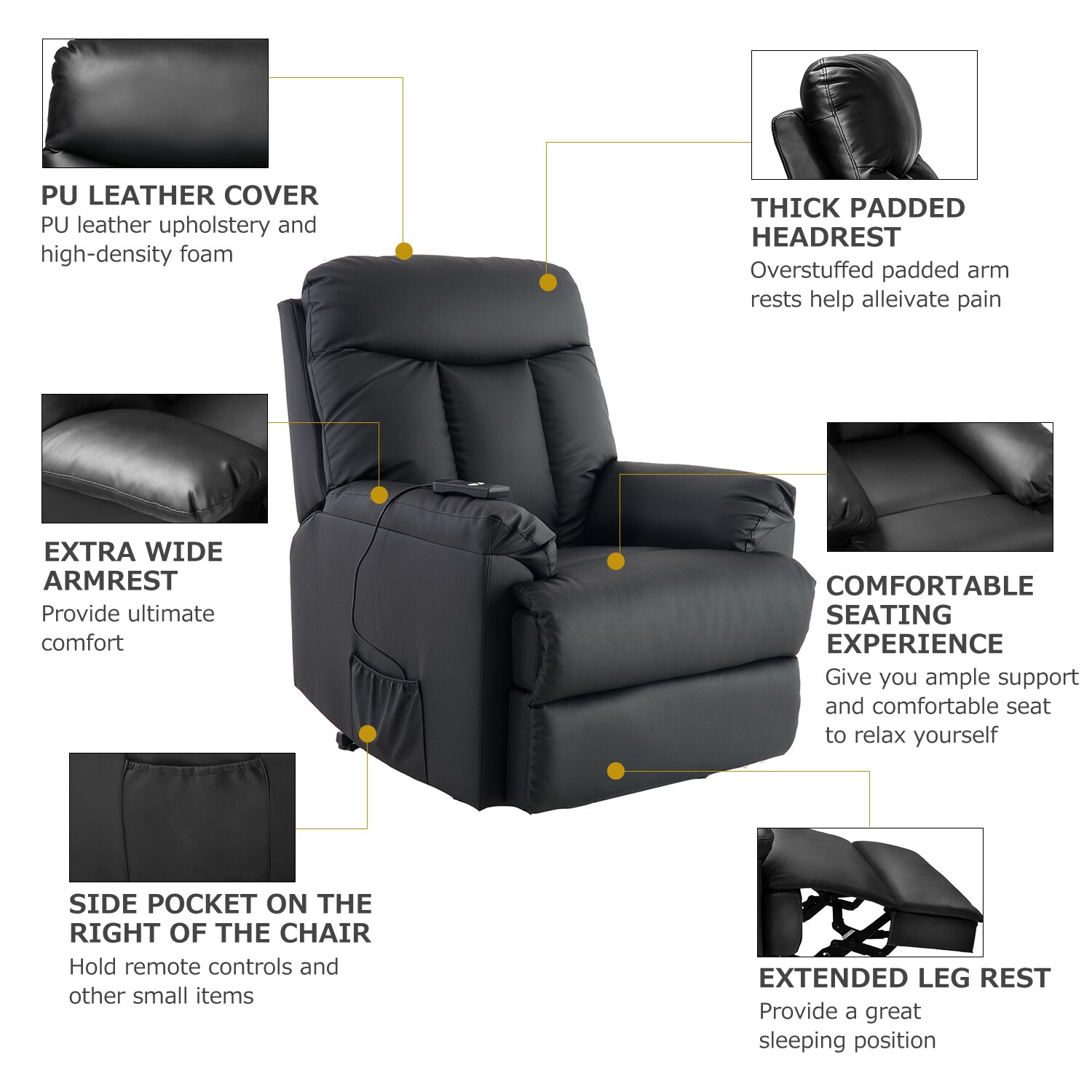 CASAINC Recliner Black Polyester Upholstered Powered Reclining Recliner ...