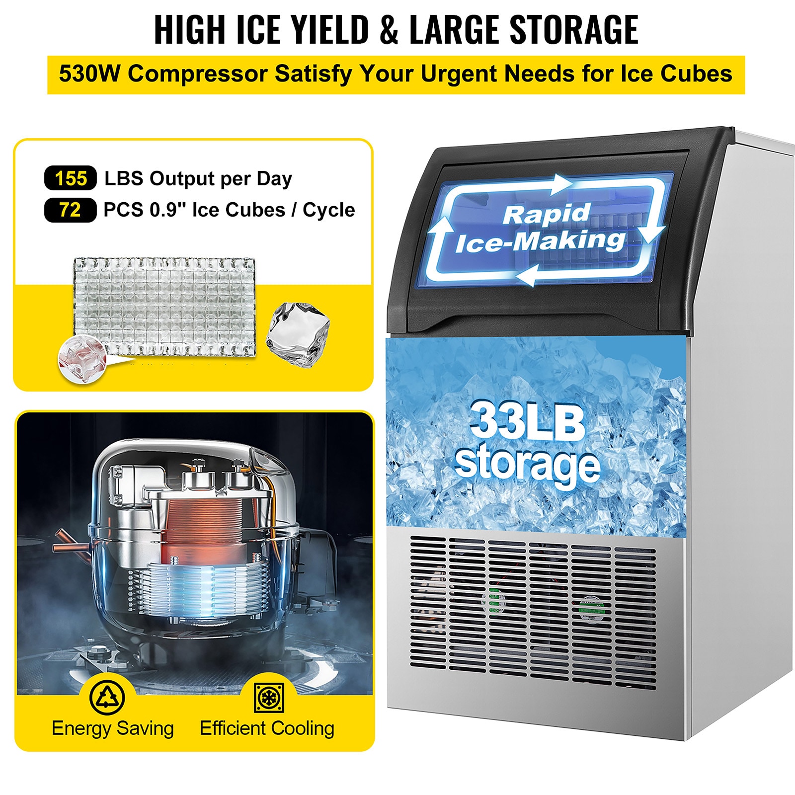 VEVOR 155 lb. Daily Production Clear Ice Freestanding Ice Maker FBZBJSKF-D80F0001V1