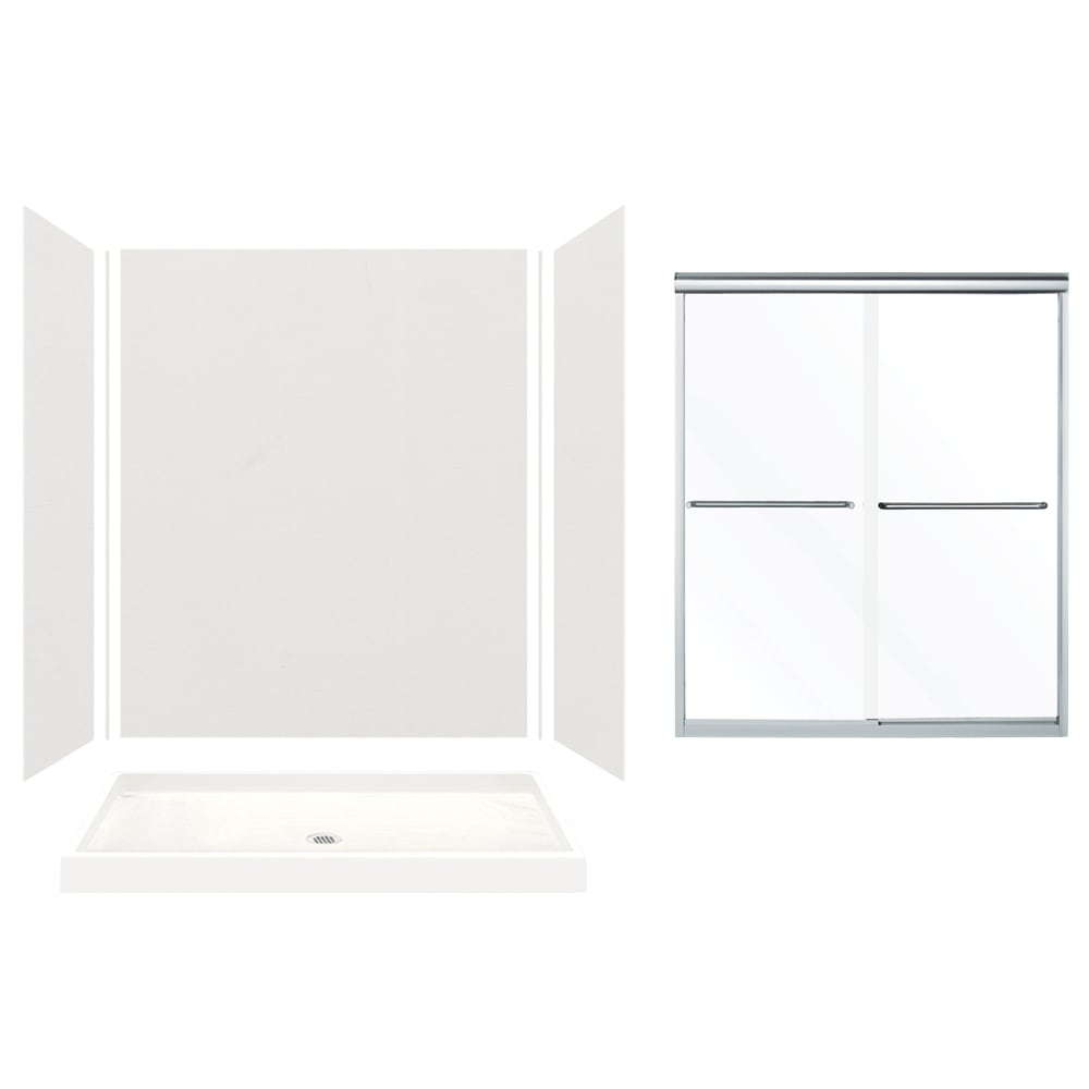 Transolid KSE603272-5475SC-39 Expressions 5-Piece 32-in W x 60-in L x 72-in H Grey Rectangular Alcove Shower Kit (Center Drain) with Base, Wall, Door and Drain Included