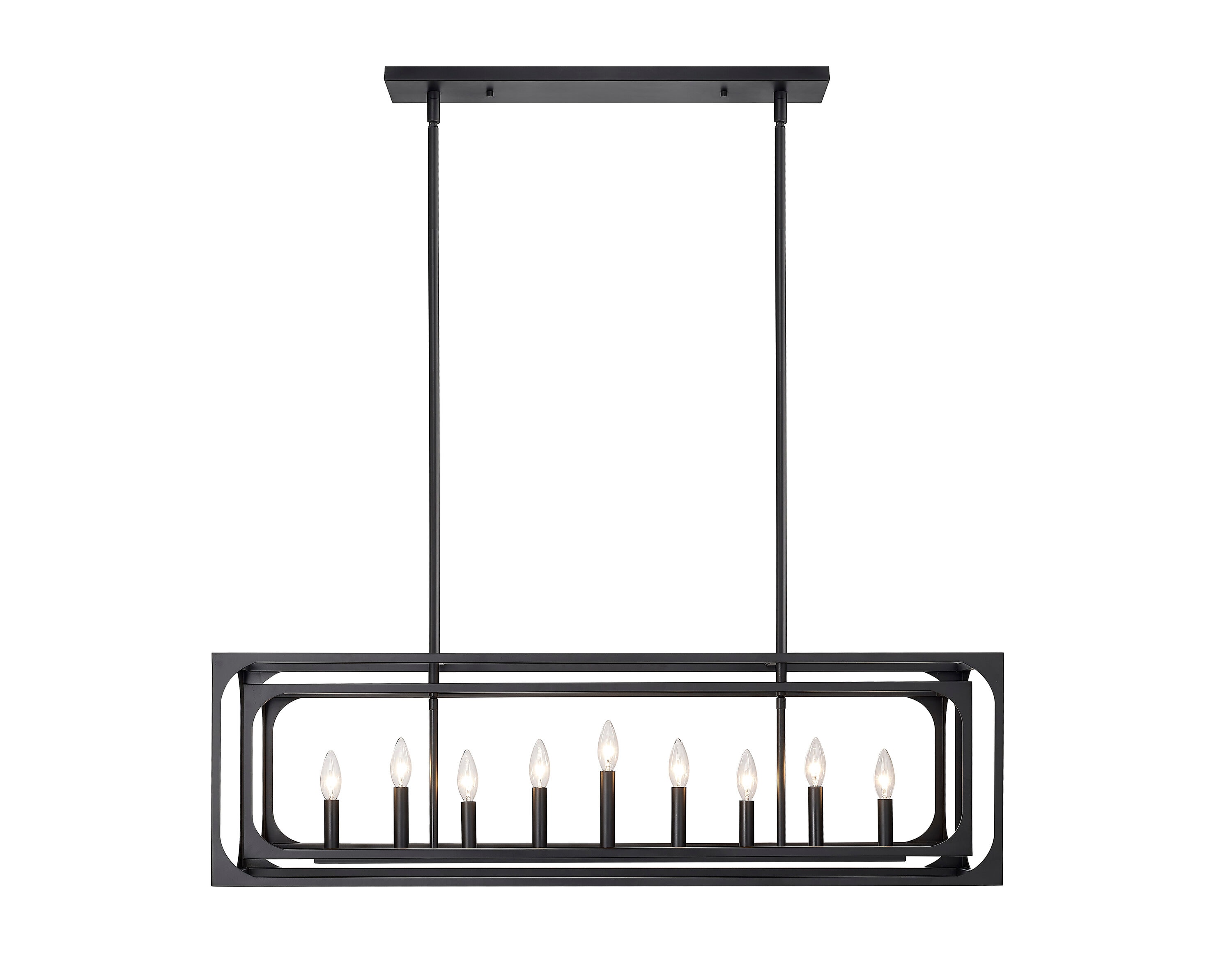 Matte Black Industrial 9-Light Linear Candle Chandelier