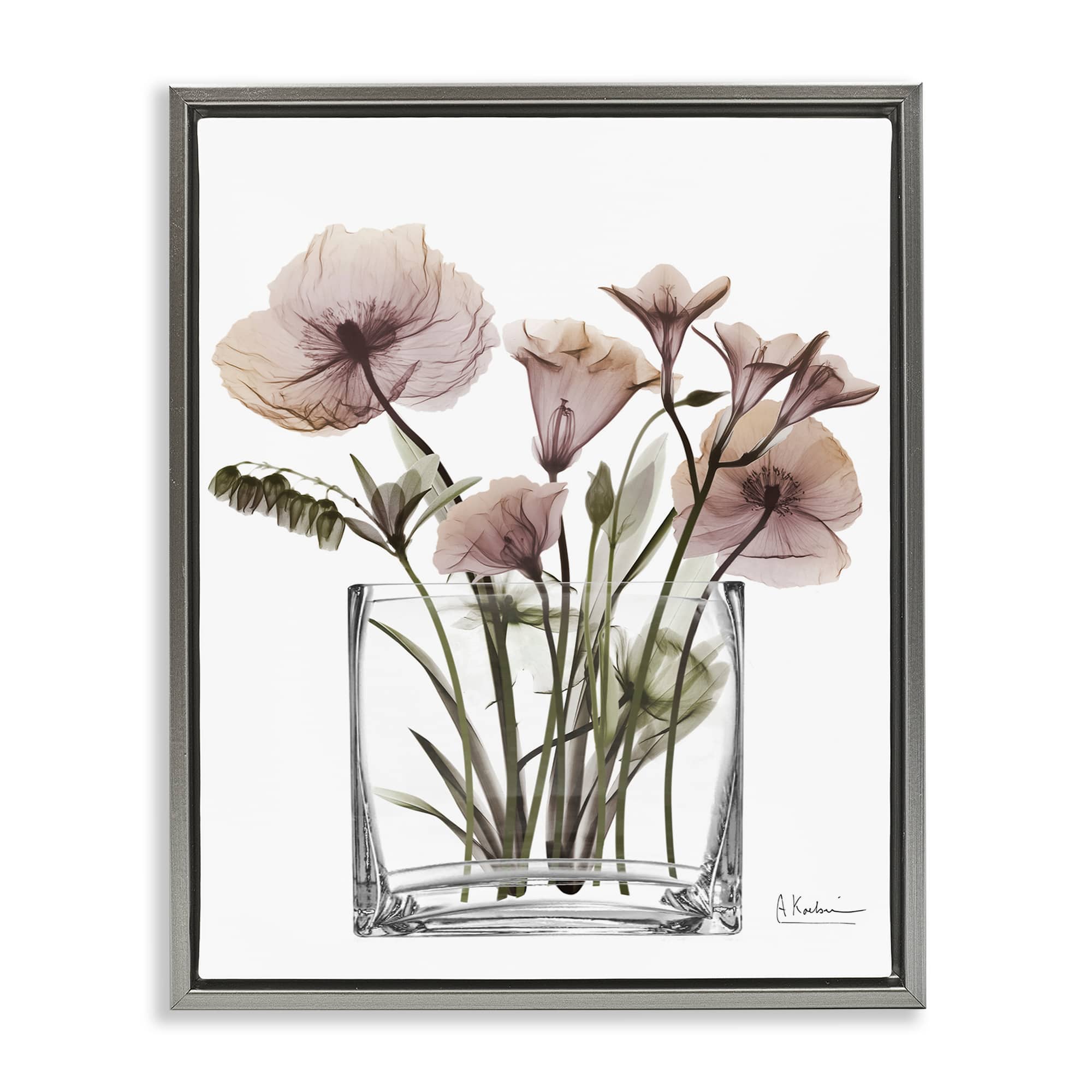 Stupell Industries BS-020-FFL-16X20 Modern Translucent Flowers Gray Framed Floater Canvas Wall Art By Albert Koetsier 17 x 21