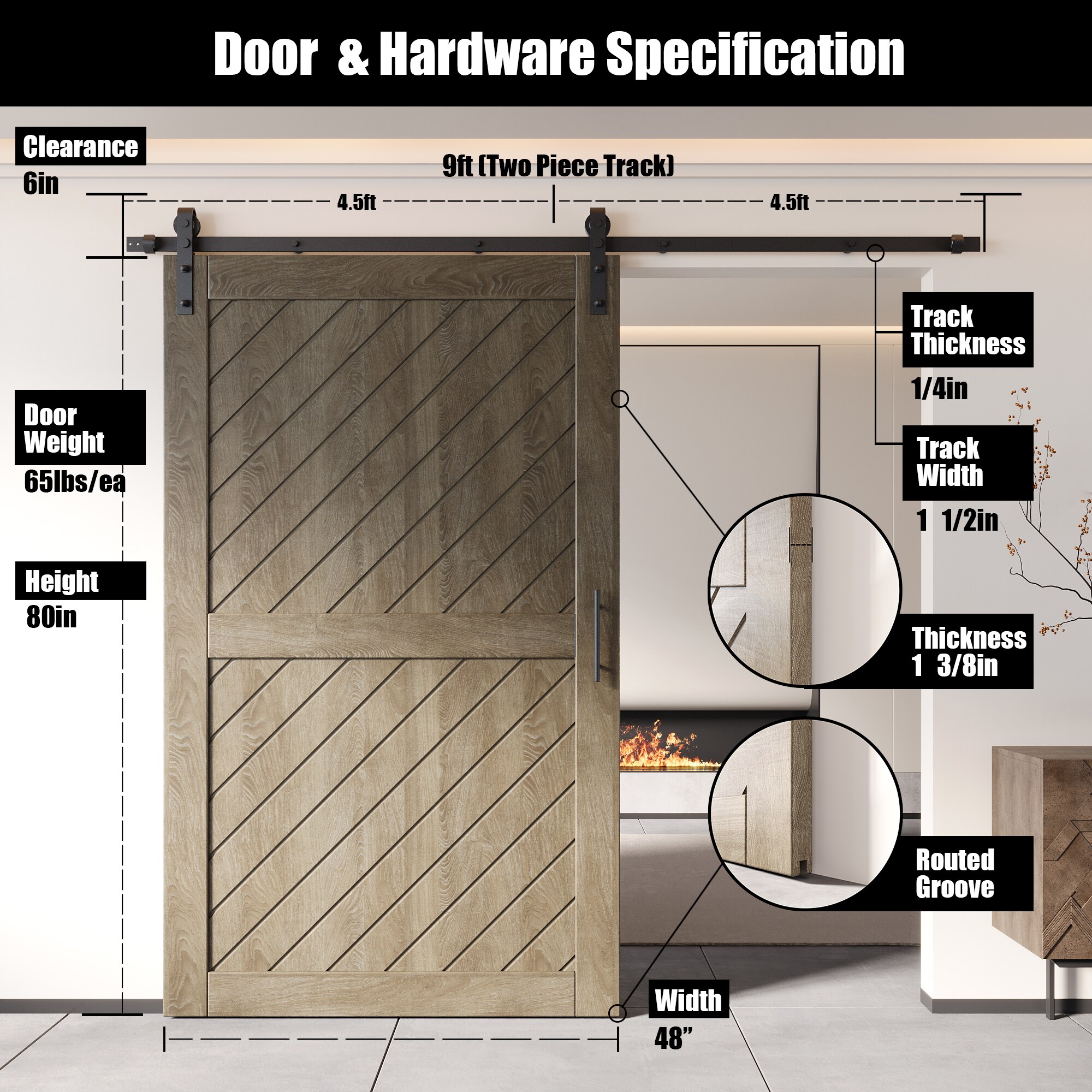 HOMACER YT1H108C-XT1-4880-GR Barn-Doors - View #2
