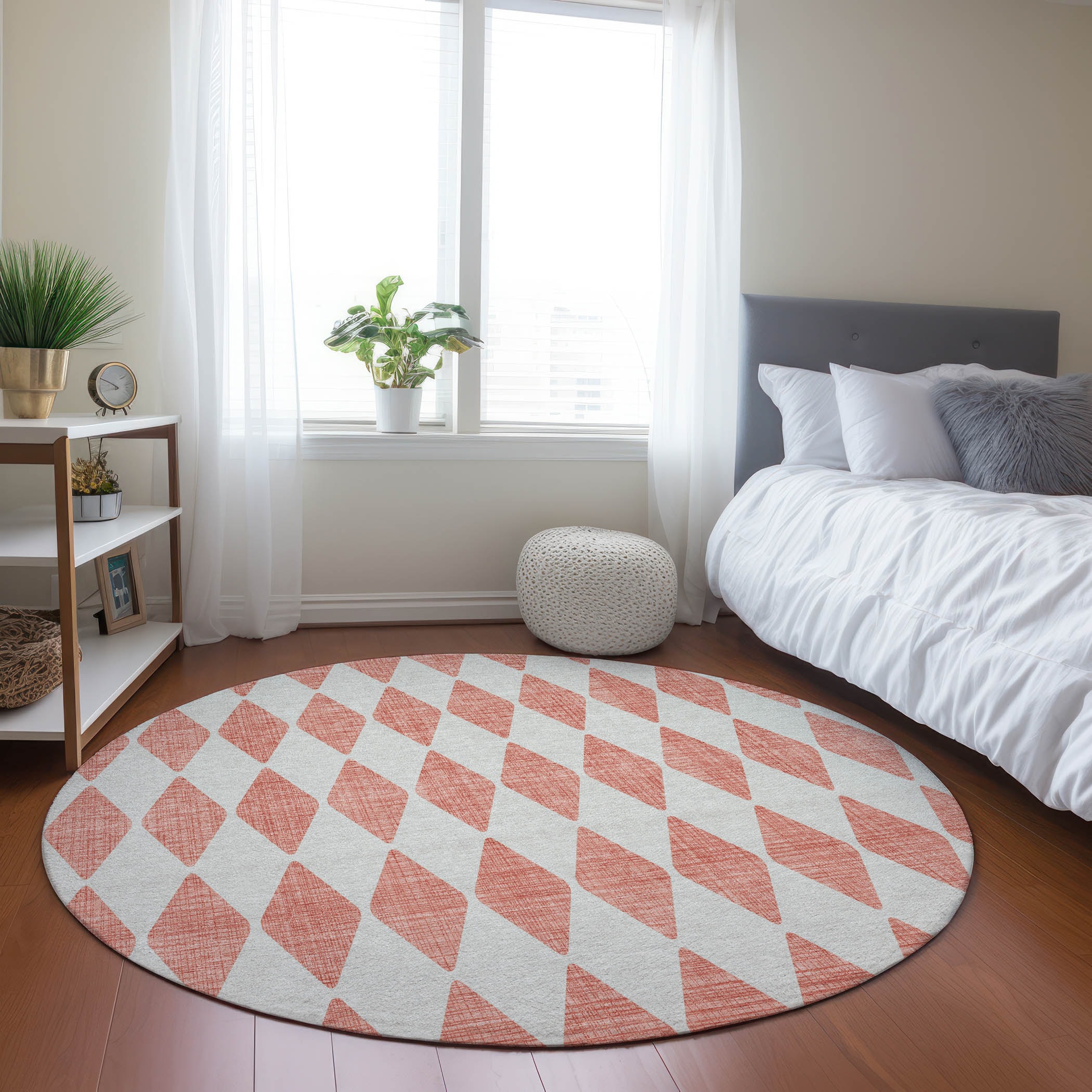 Addison Rugs ACN578SM8RO Chantille ACN578SM 8 x 8 (ft) Polyester Salmon Round Indoor/Outdoor Geometric Machine washable Area rug