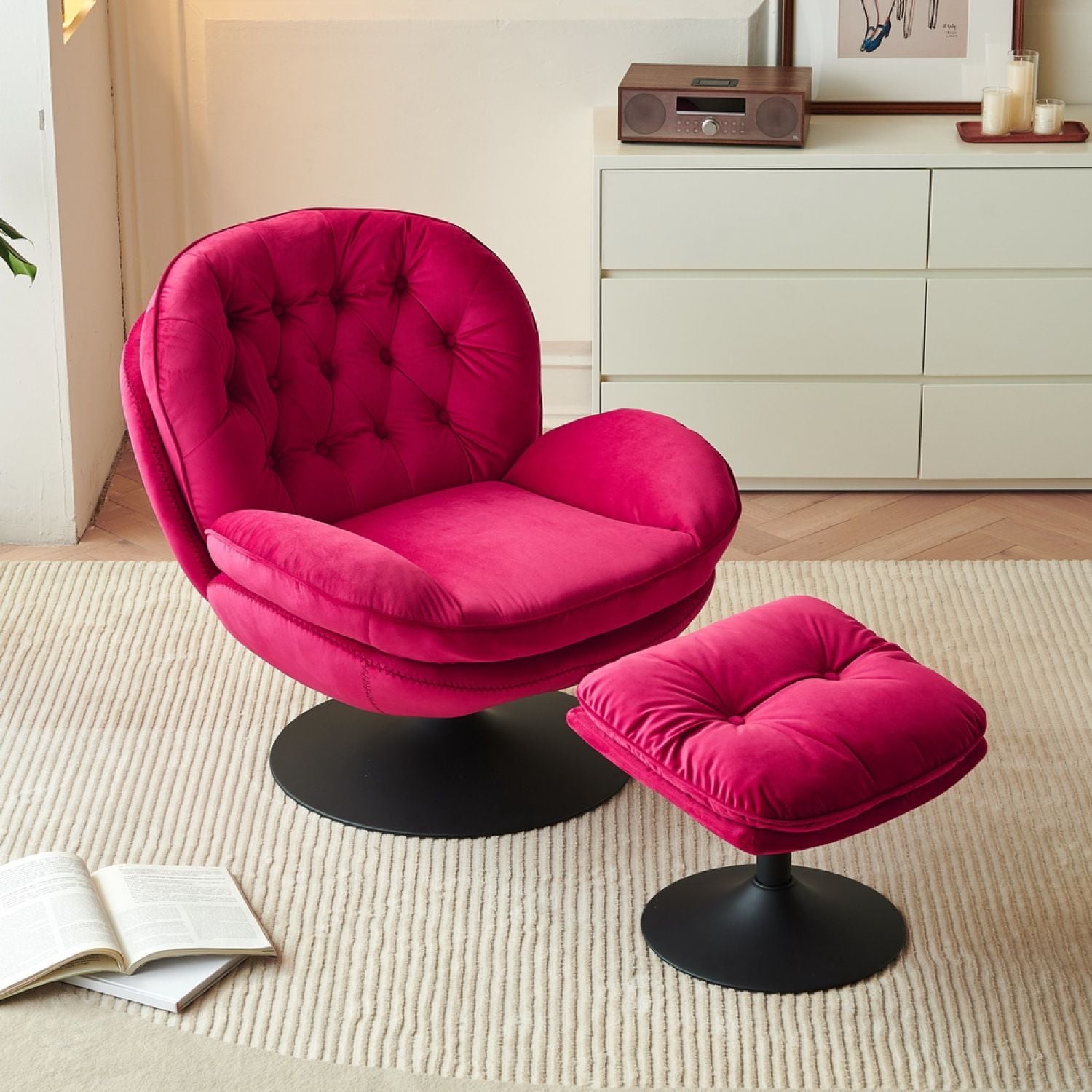 JASMODER W72267718 Modern Red Linen Accent Chair