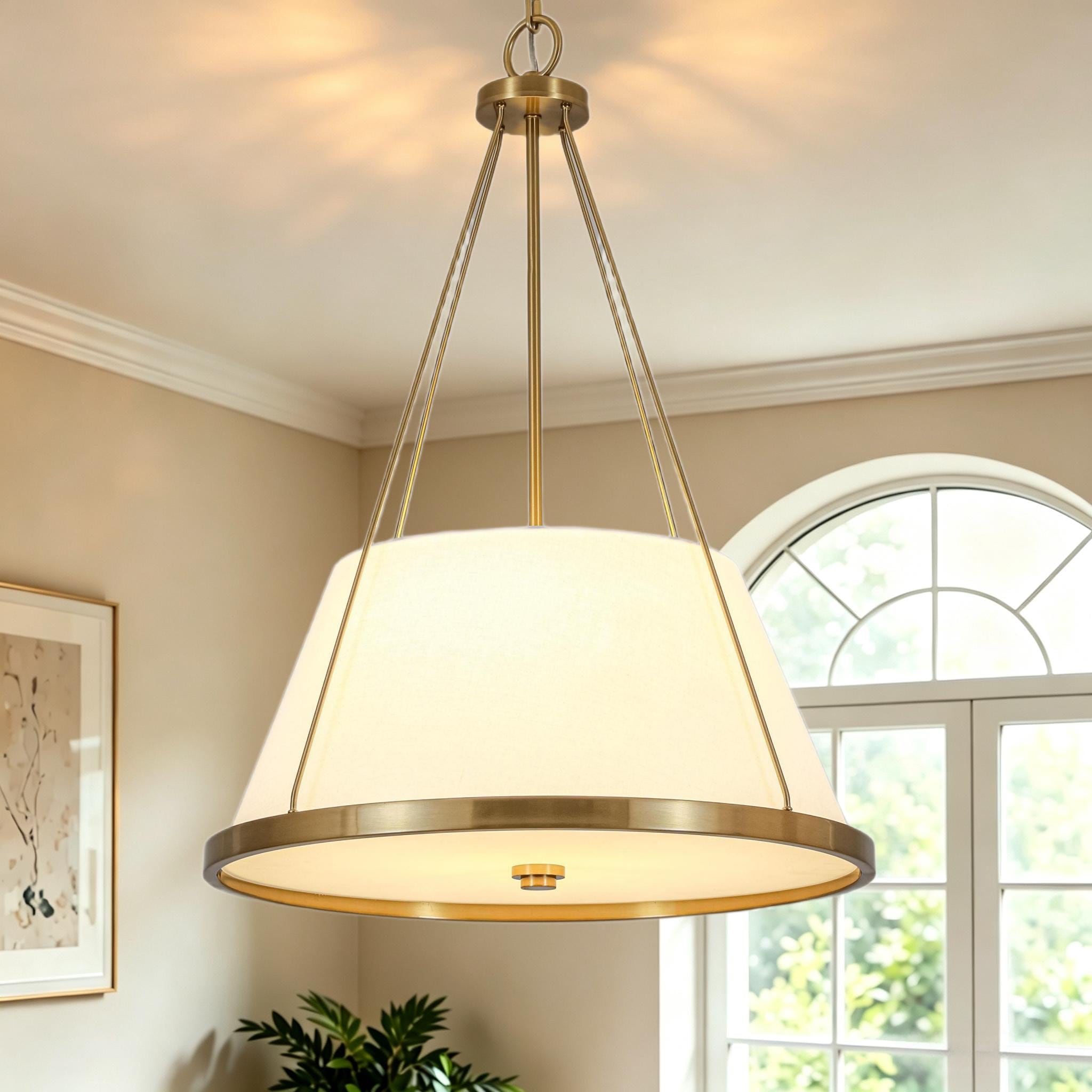 Rennnsan Dorian Cone Shade 3 -Light Brushed Brass Fabric Metal Chandelier