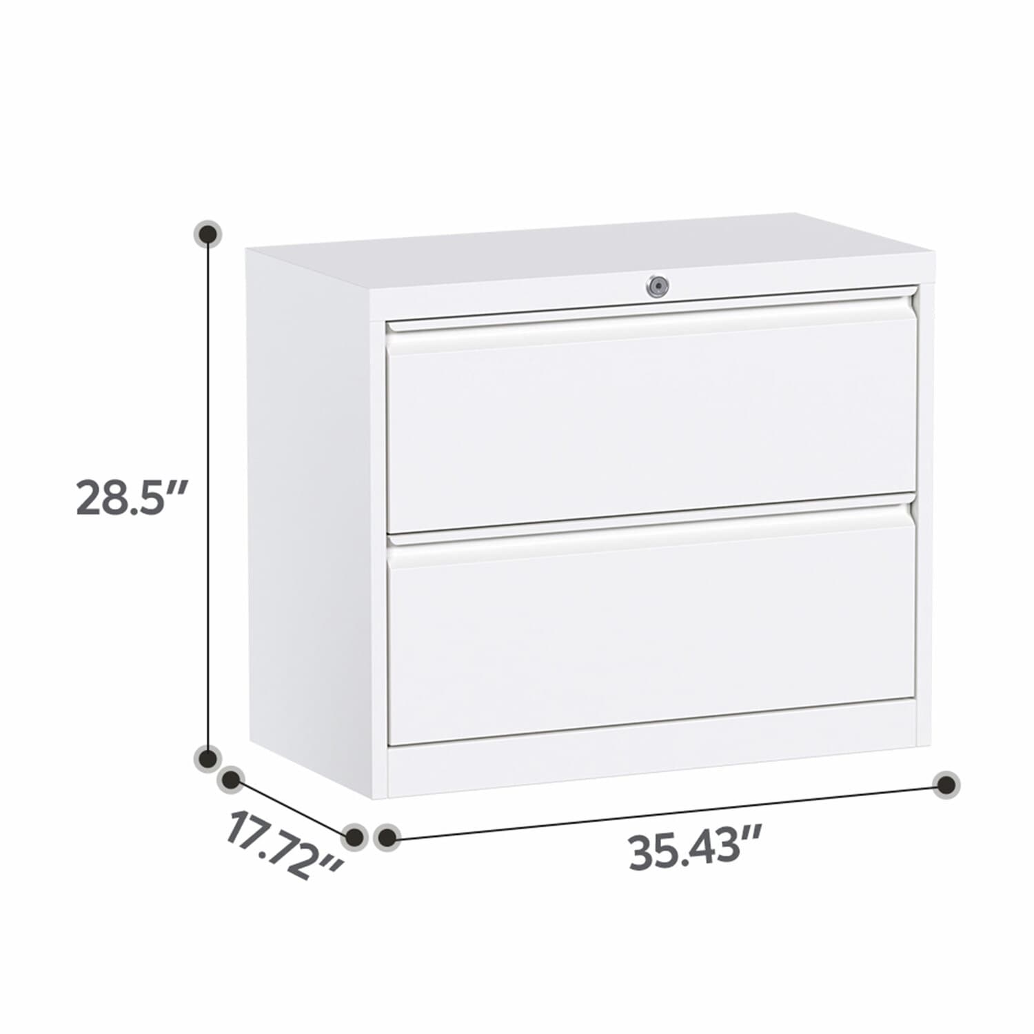 White Metal Lockable 2-Drawer Lateral Filing Cabinet