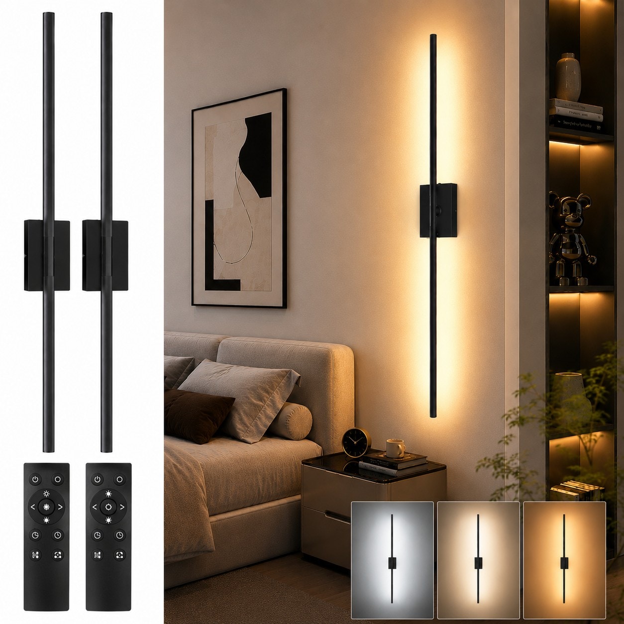 Avatar Controls Wall Sconce Removable Battery Operated 31.5-in W 2 -Light Multiple finishes Black Battery-operated Dry LED Wall Sconce