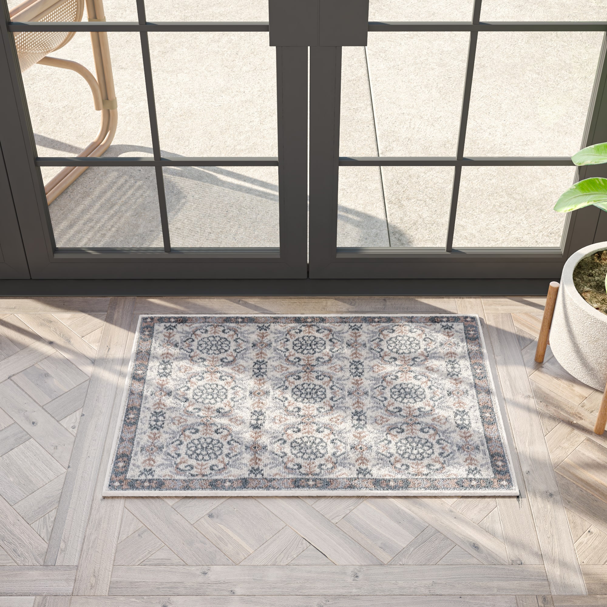 Tayse HMP3817 2X3 Hampton 2 x 3 (ft) Loomed Polypropylene Cream Rectangular Indoor Damask Farmhouse/Cottage Throw rug