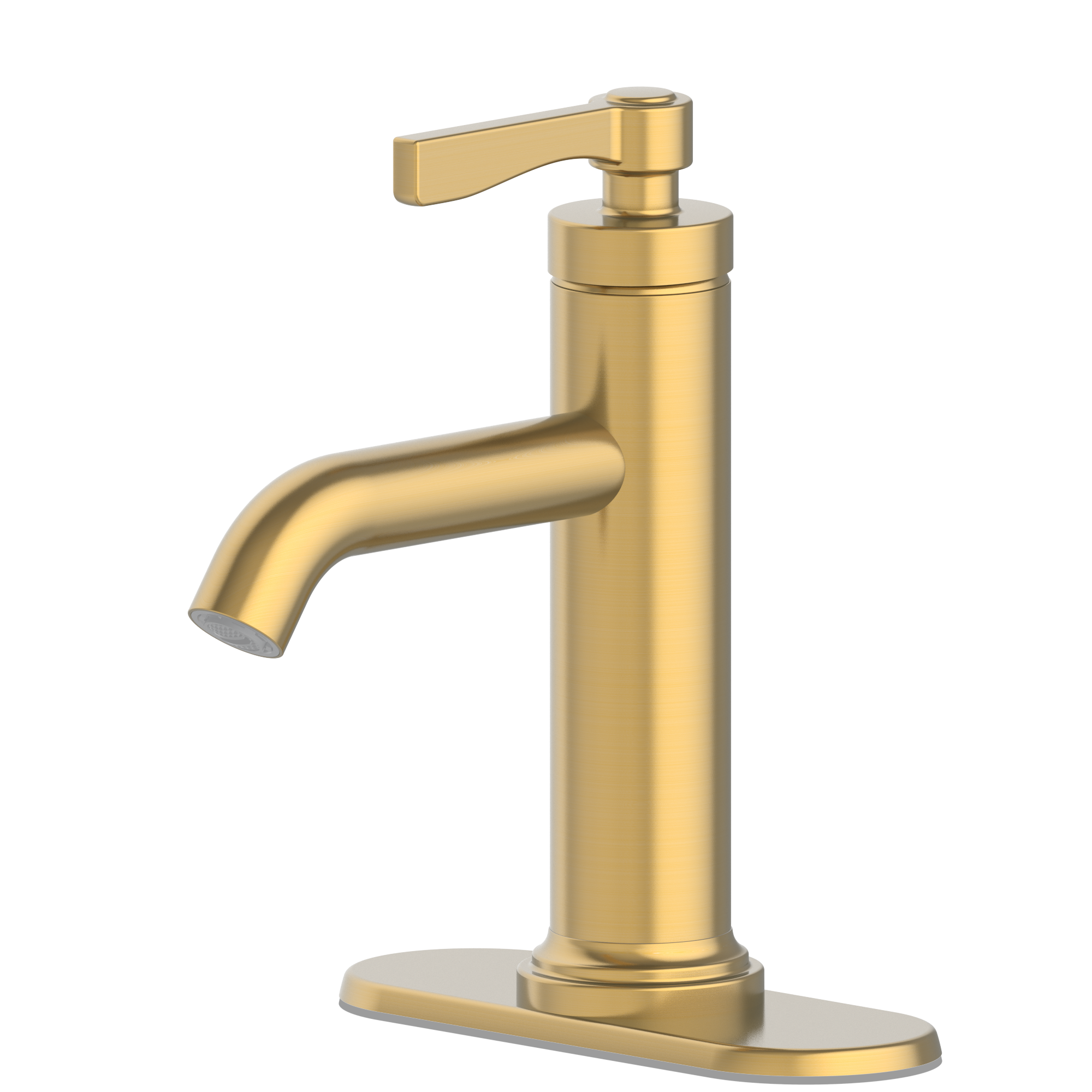 allen + roth 67746W-614408 Brushed Gold Single hole 1-handle WaterSense Mid-arc Residential Handle Bathroom Sink Faucet with Drain with Deck Plate
