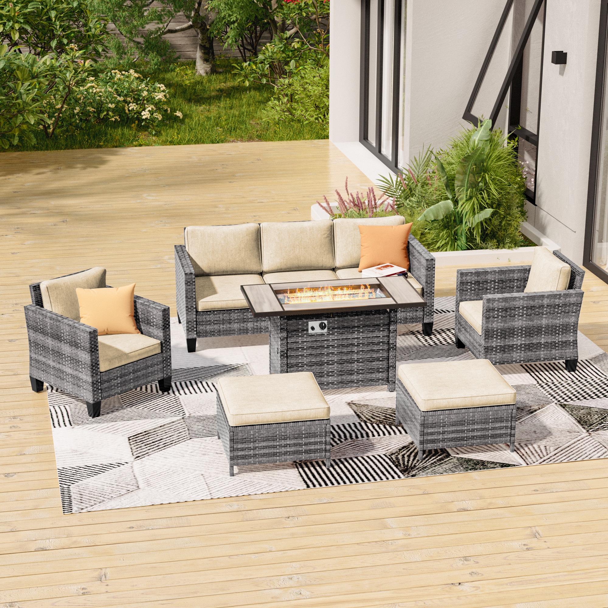 ACEGOSES LW-115HBG-T5 Skytop 6 -Piece Wicker Patio Sofa Conversation Set with Cream Cushions