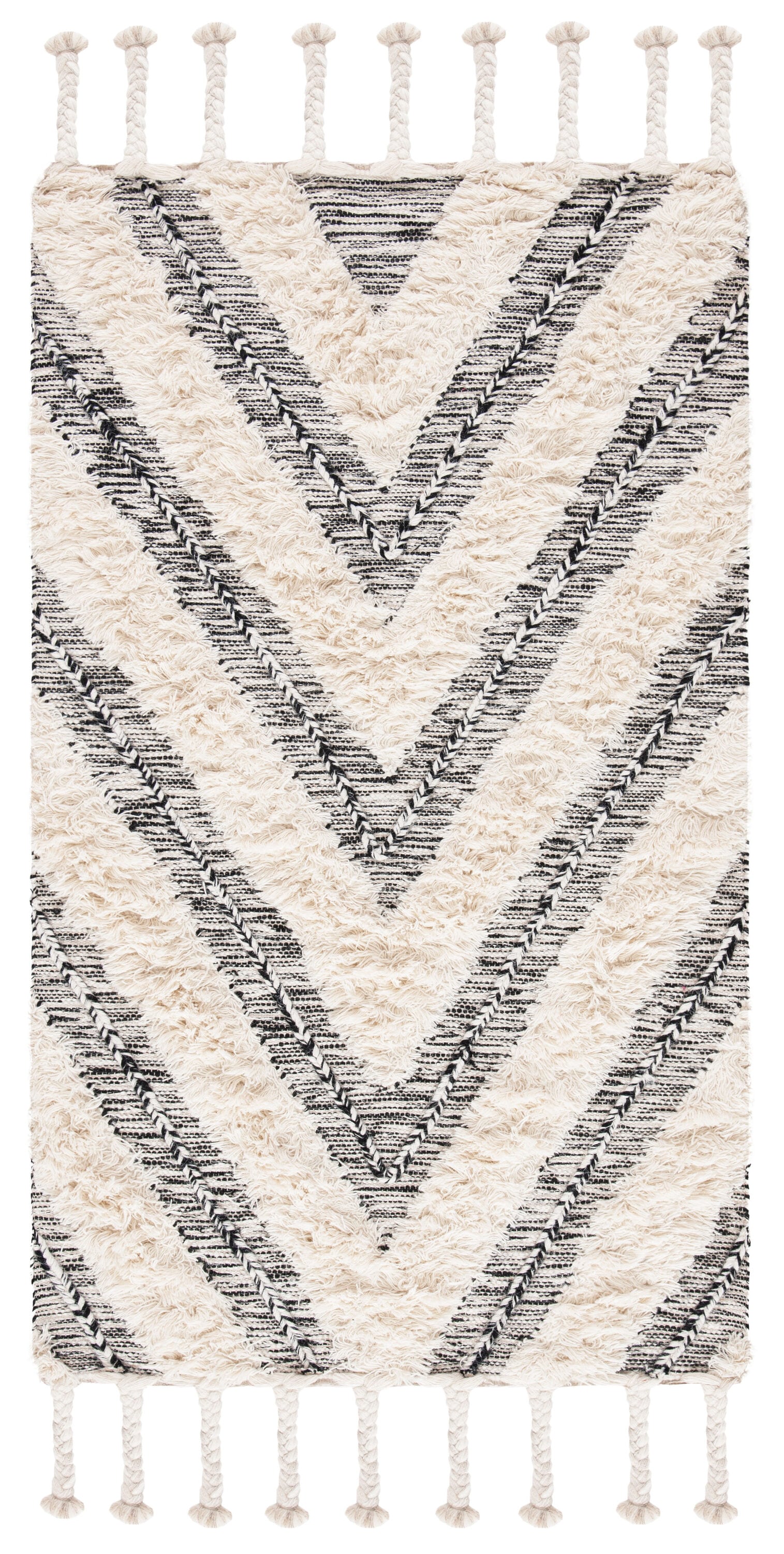 Hand-Knotted Black and Ivory Wool Area Rug, 3' x 5'