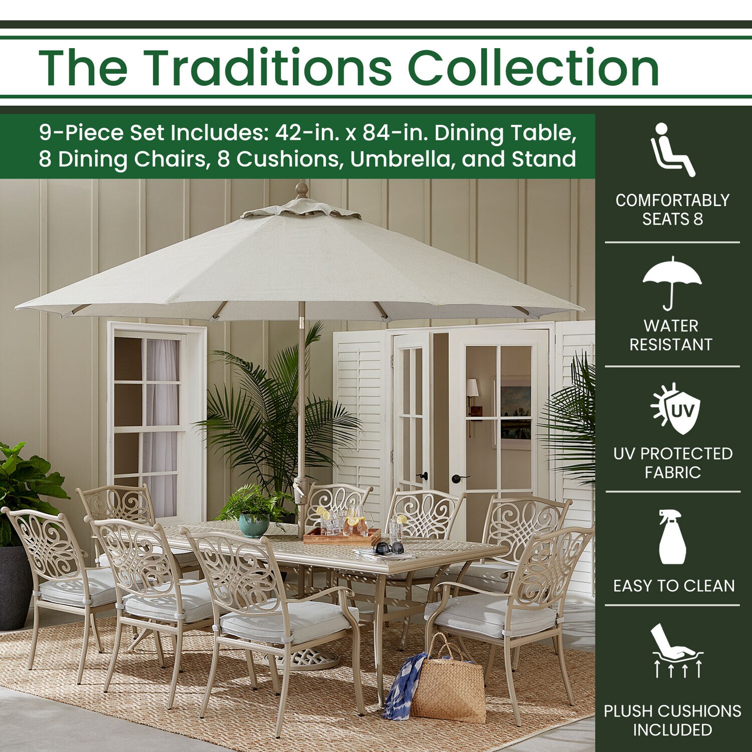 Hanover TRADDNS9PC-BE-SU Patio-Dining-Sets - View #2