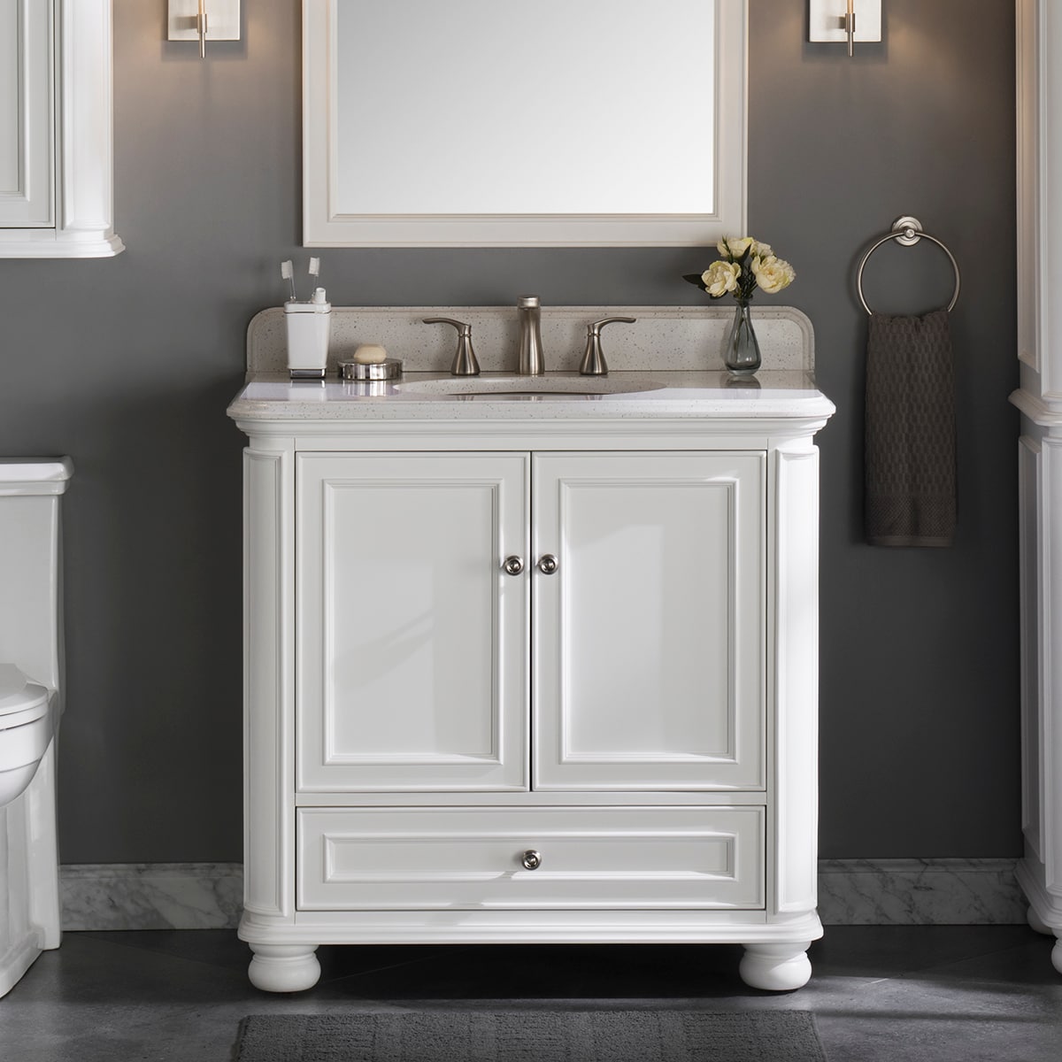 allen + roth 1116VA-36-201-905 Wrightsville 36-in White Undermount Single Sink Bathroom Vanity with Terrazzo Engineered Stone Top