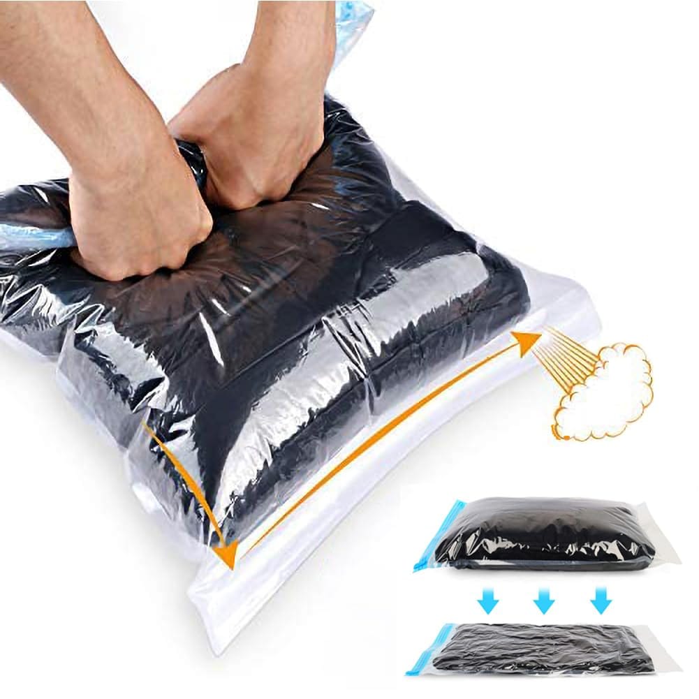 Linder Group Inc Compression Bags 12 Pack Space Saver Storage Bags No Vacuum or Pump Needed Double Zipper Reusable Travel Organizers for Clothes Bedding Towels