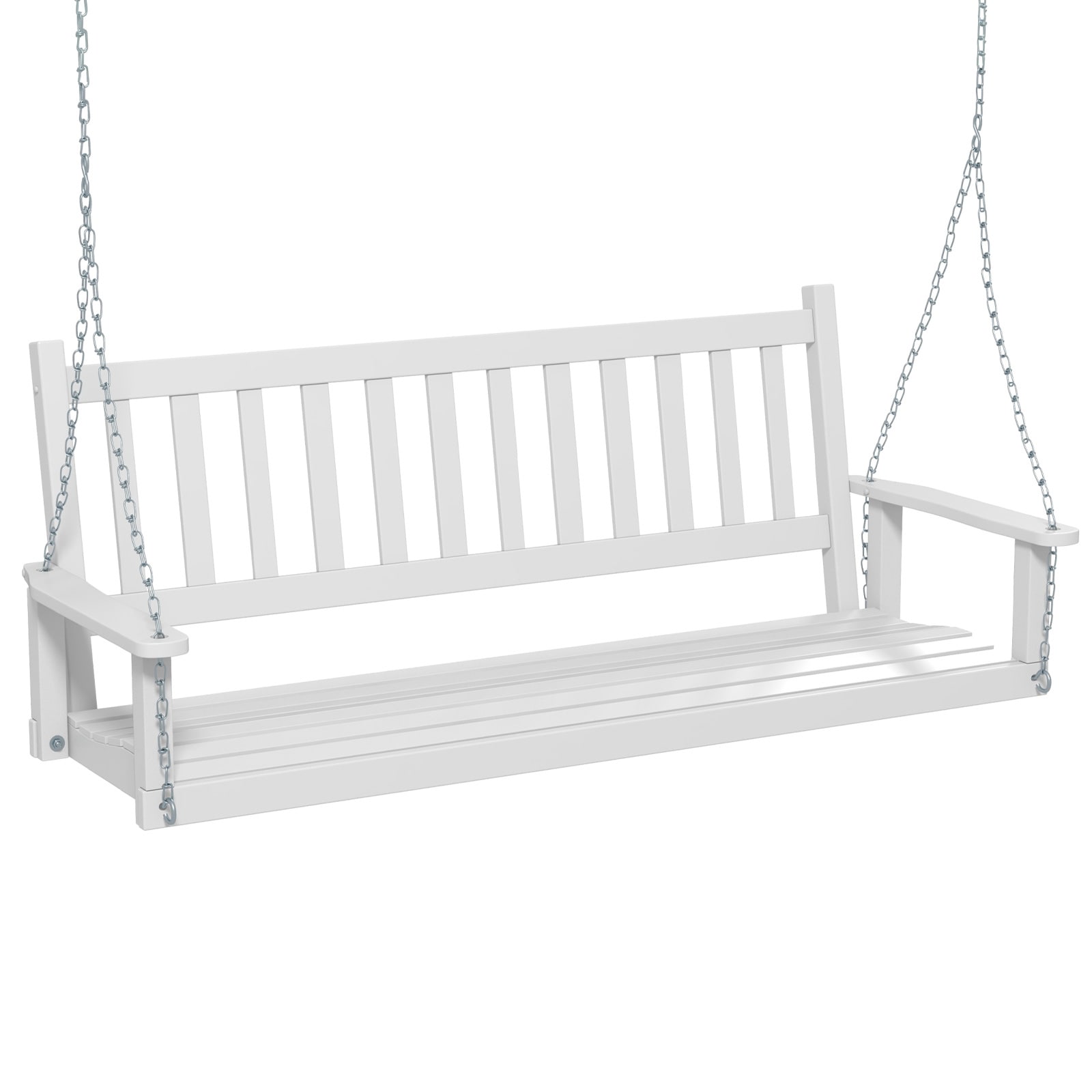 Slickblue D-CO-HW64411PN 3-Person- Brown/ White- Poplar Wood Frame Outdoor Porch Swing with Slatted Back and Armrests for Porch Balcony Backyard