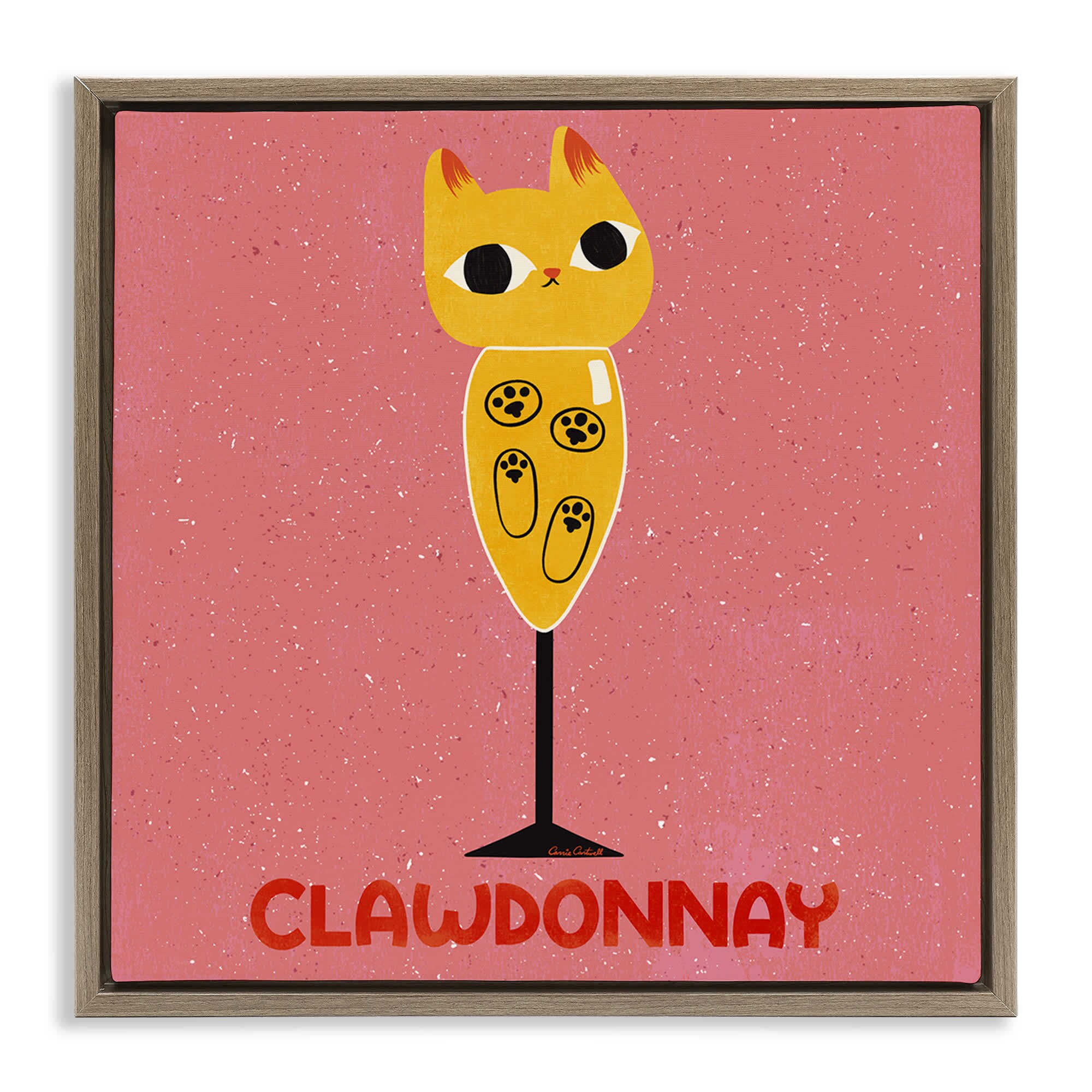 Stupell Industries BS-846-FFE-24X24 Clawdonnay Feline Wine Brown Framed Floater Canvas Wall Art By Carrie Cantwell 25 x 25