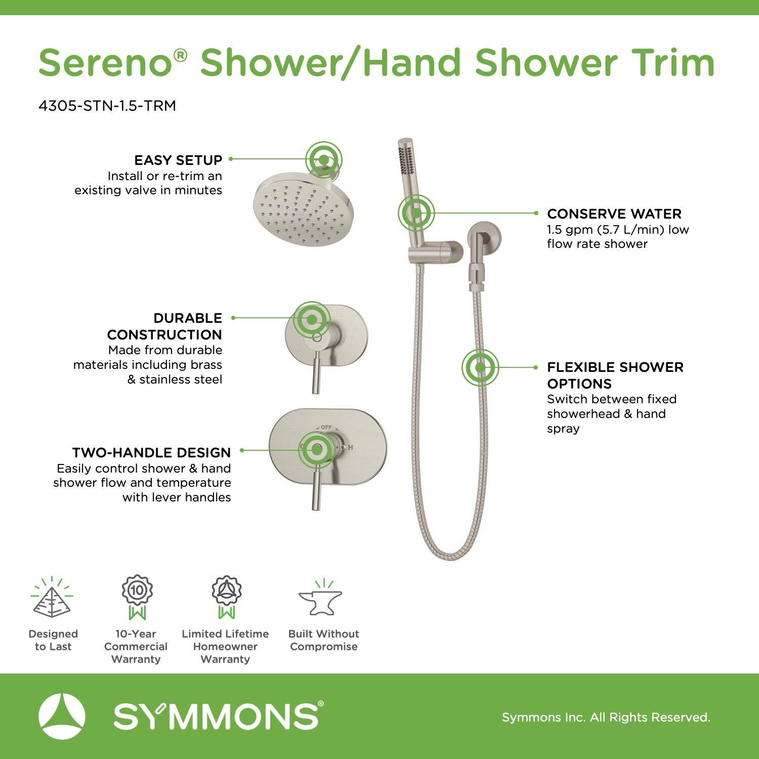 Symmons 4305-STN-1.5-TRM Tub-Shower-Faucets - View #3