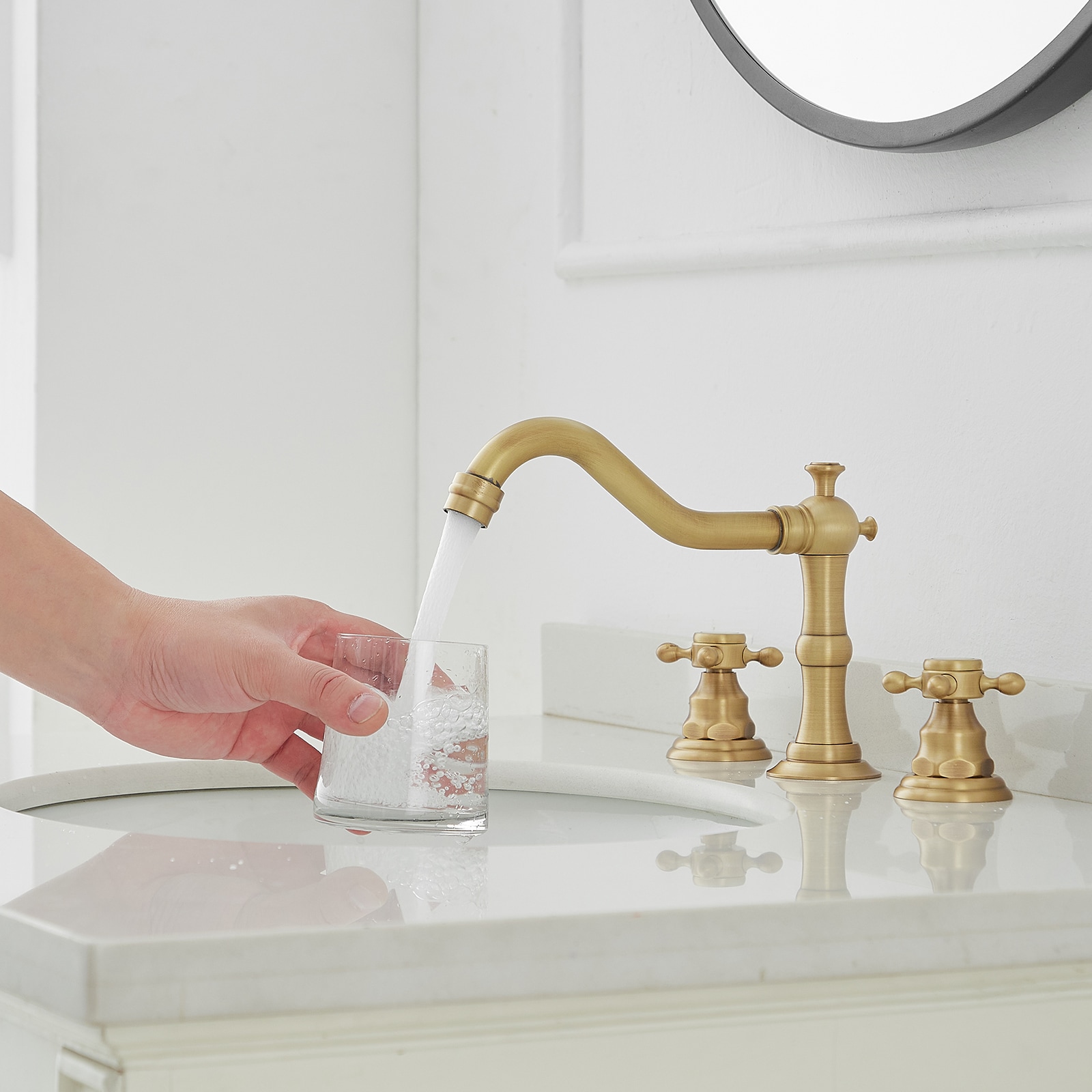 Antique Brass Double-Handle Widespread Bathroom Faucet