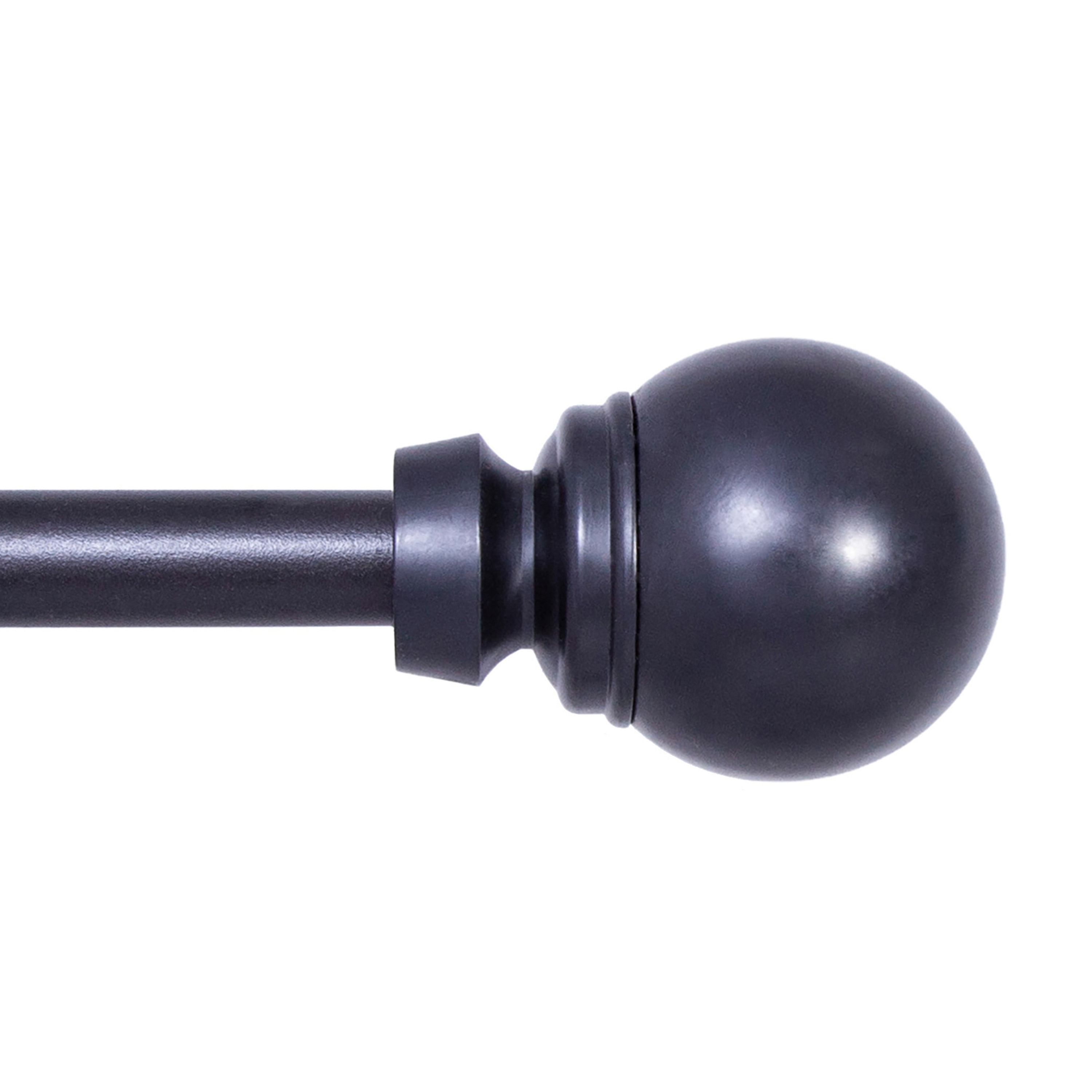 Kenney KN71828US Mae 48-in to 86-in Black Steel Single curtain rod with Finials