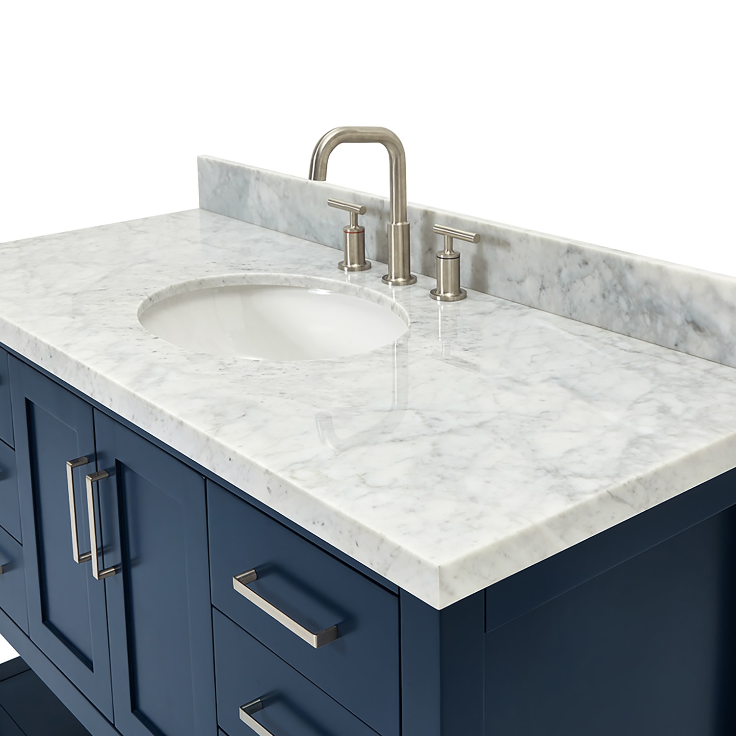 Midnight Blue Solid Wood Bath Vanity with White Marble Top