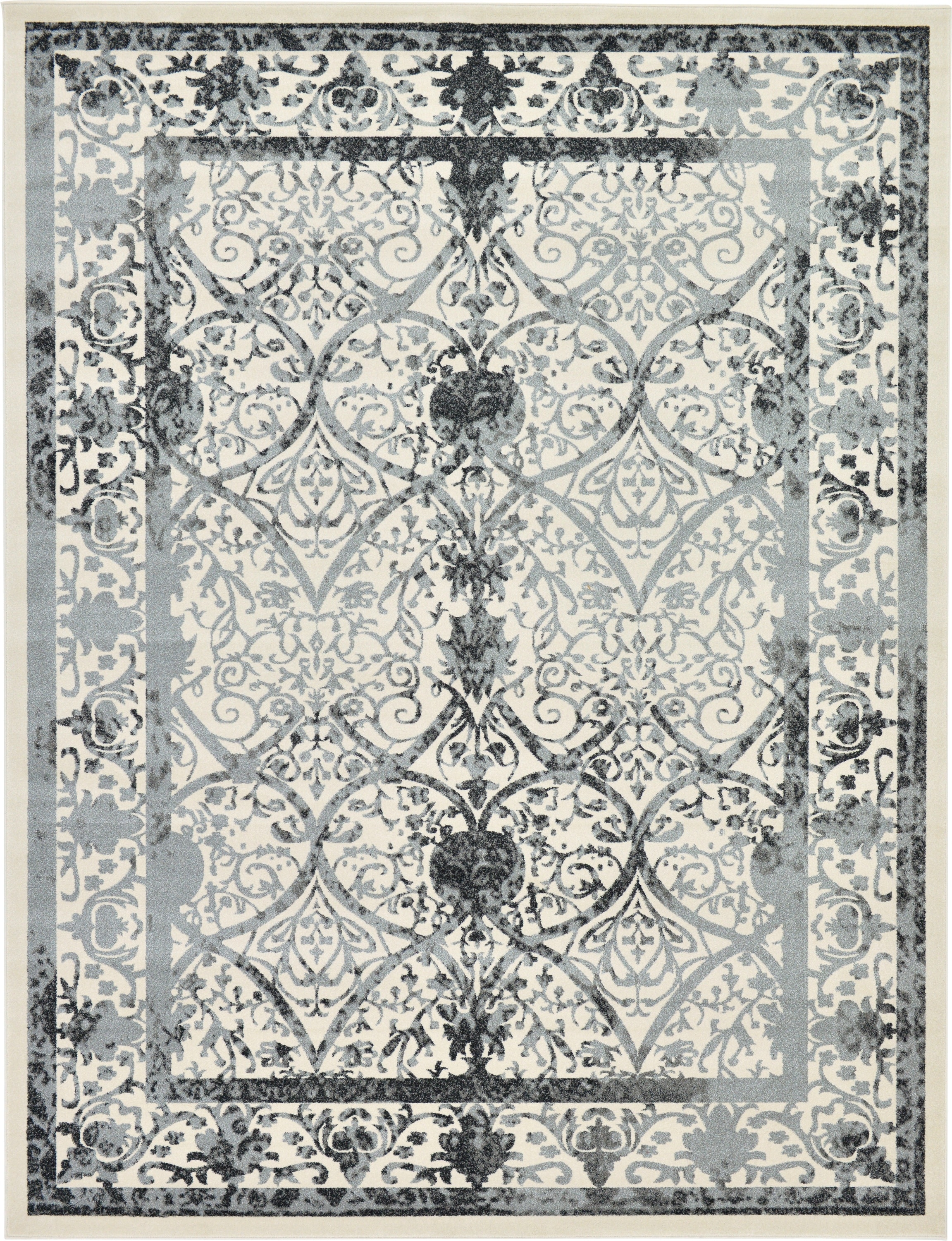 Unique Loom 3120561 Traditional La Jolla 10 x 13 (ft) Loomed Polypropylene Gray/Ivory Rectangular Indoor Floral/Botanical Area rug