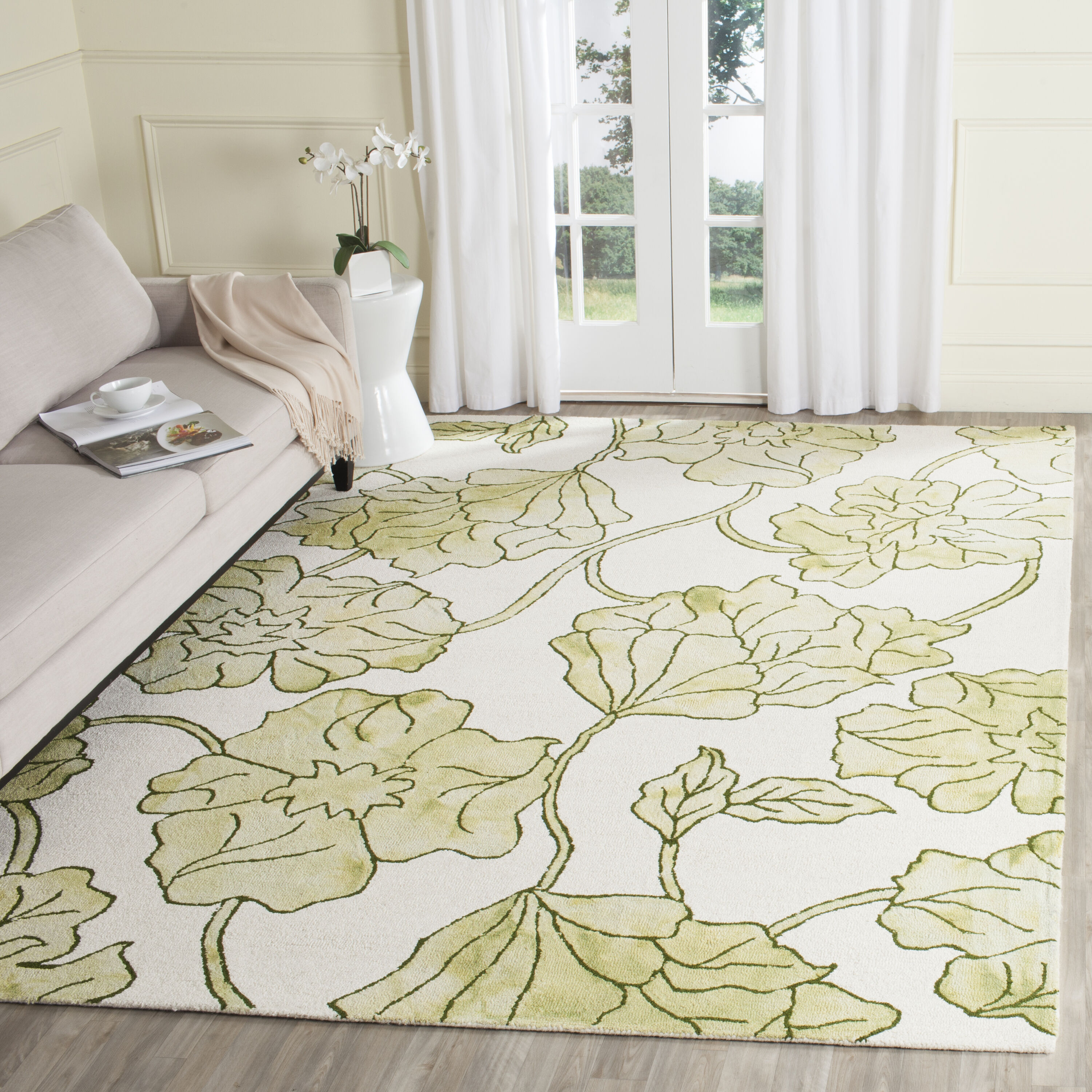  Dip Dye 683 Ivory/Light Green Country Floral 8ft x 10ft Large Rectangle Rug