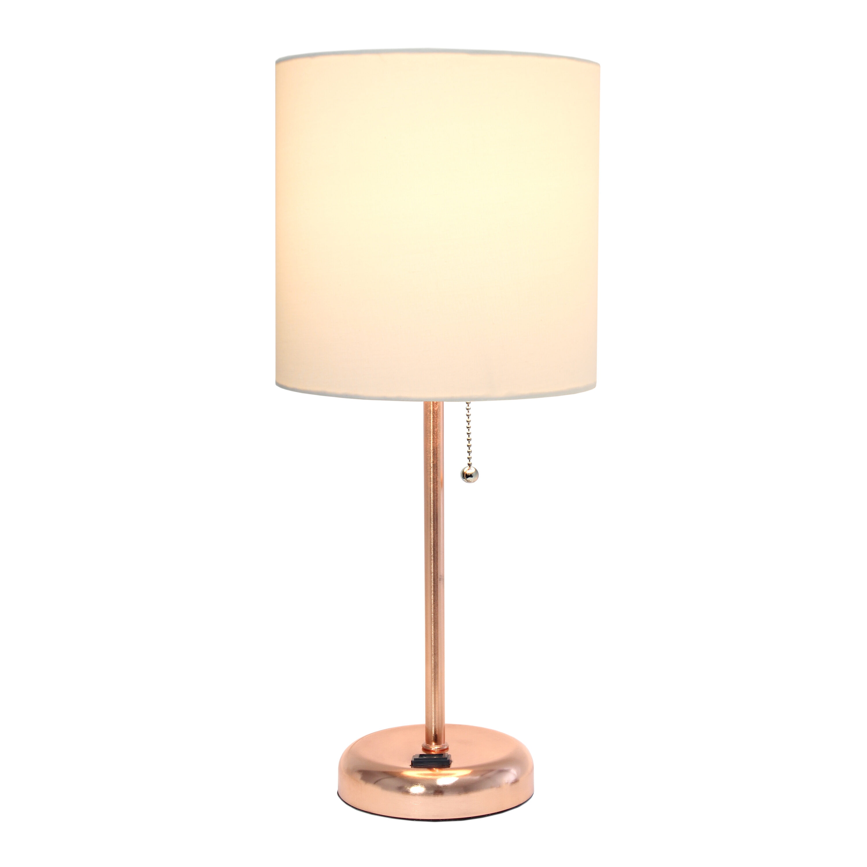Rose Gold Metal Table Lamp with White Drum Shade