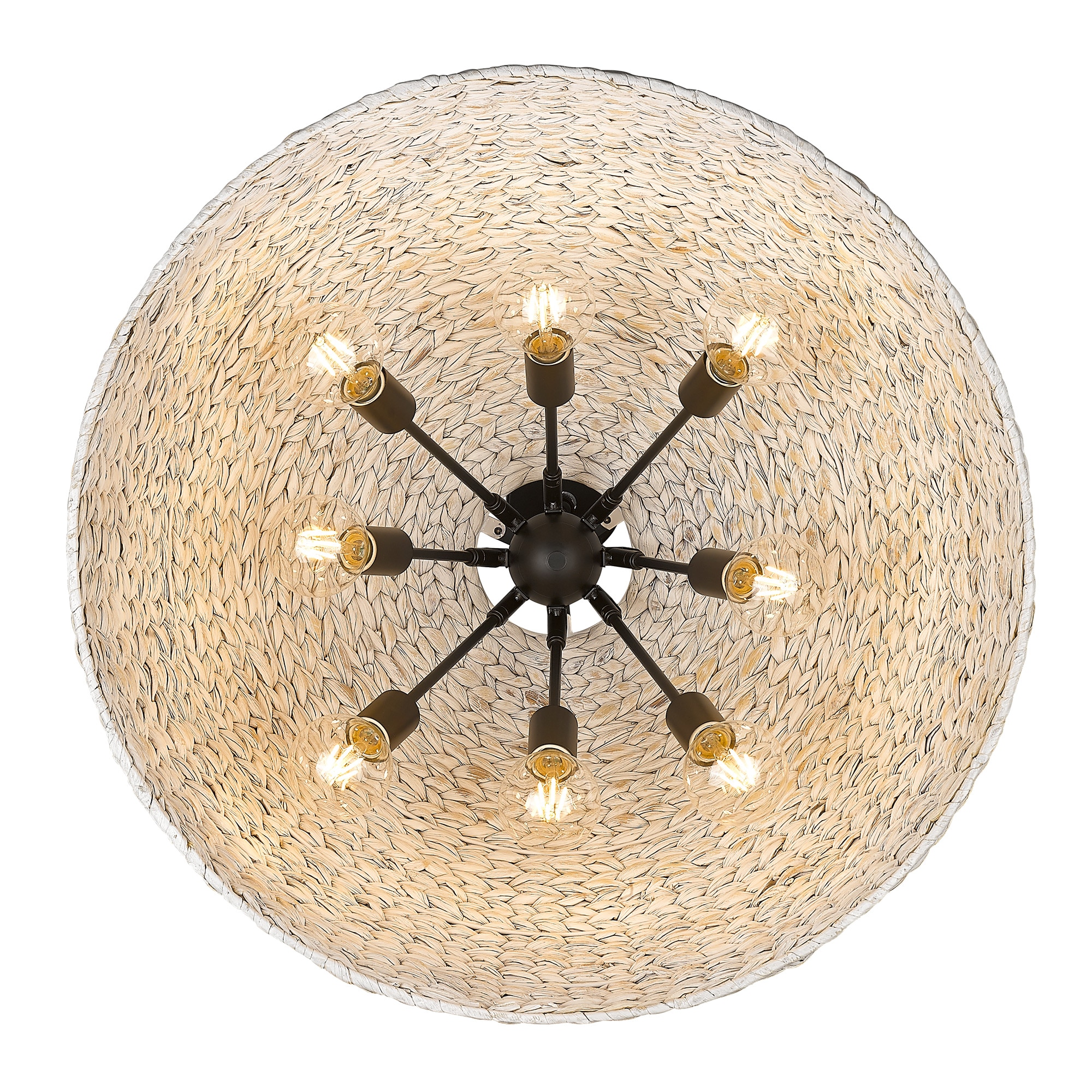 Rue 27'' Matte Black Dome Pendant with Hand-Woven Sweet Grass Shade