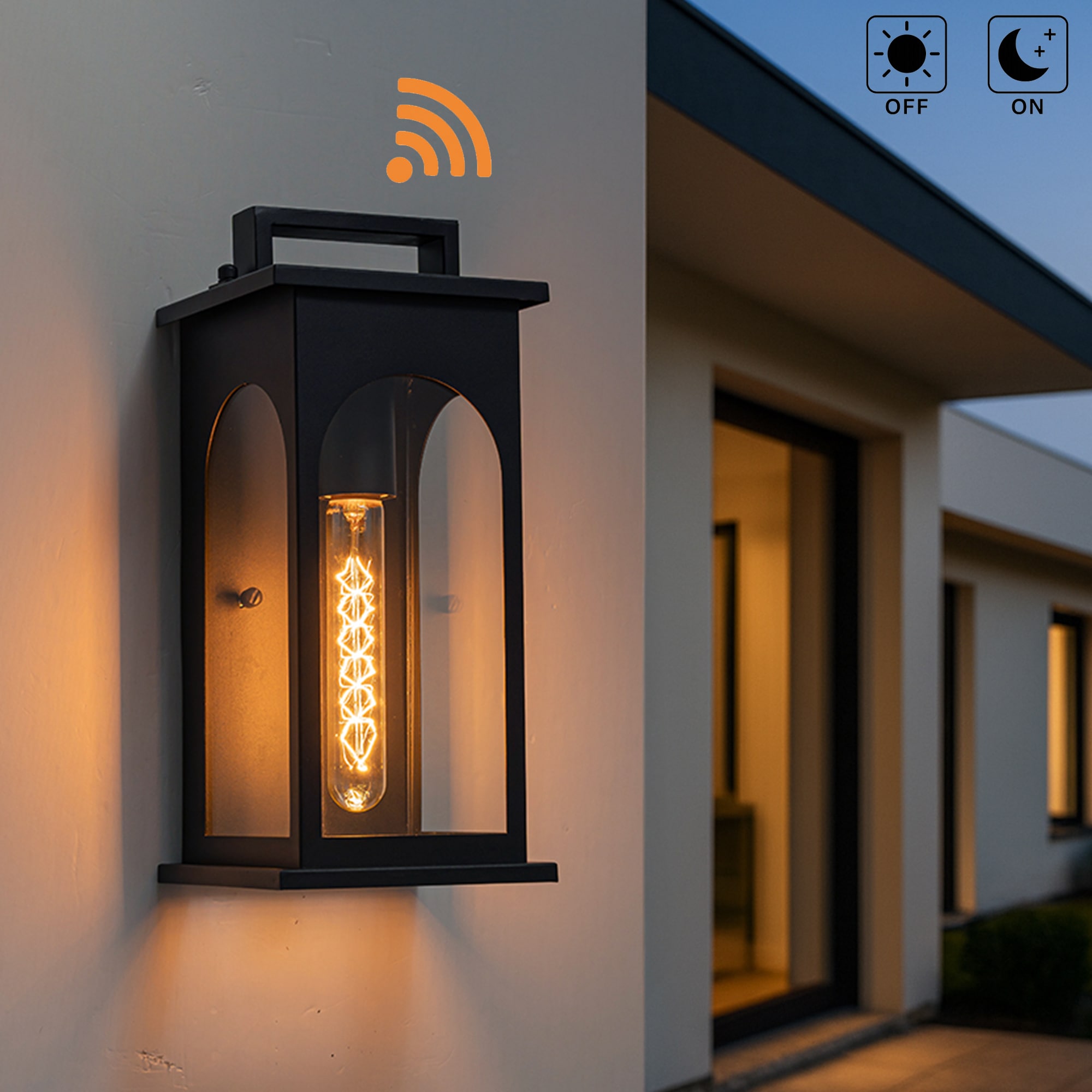 AloaDecor Lighting - 1 -Light 13.4-in H Matte Black Hardwired Dusk to Dawn Outdoor Wall Light