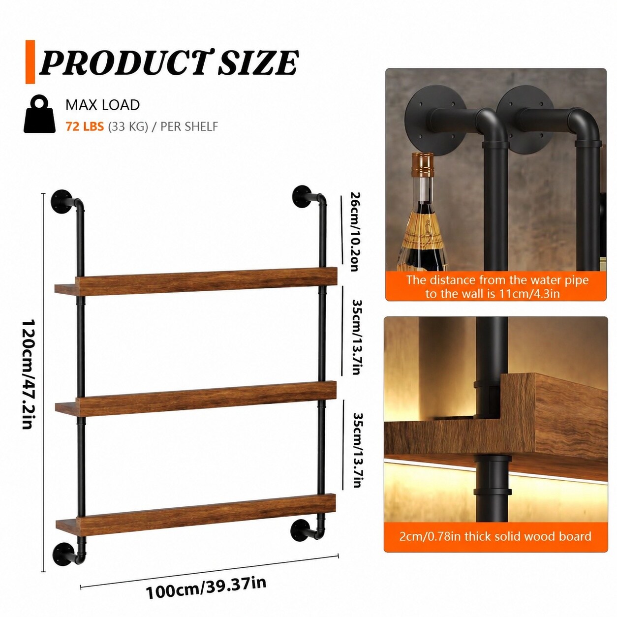 KIWDZFU Large Wine Rack Wall Mounted with LED Light Solid Wood Bar ...