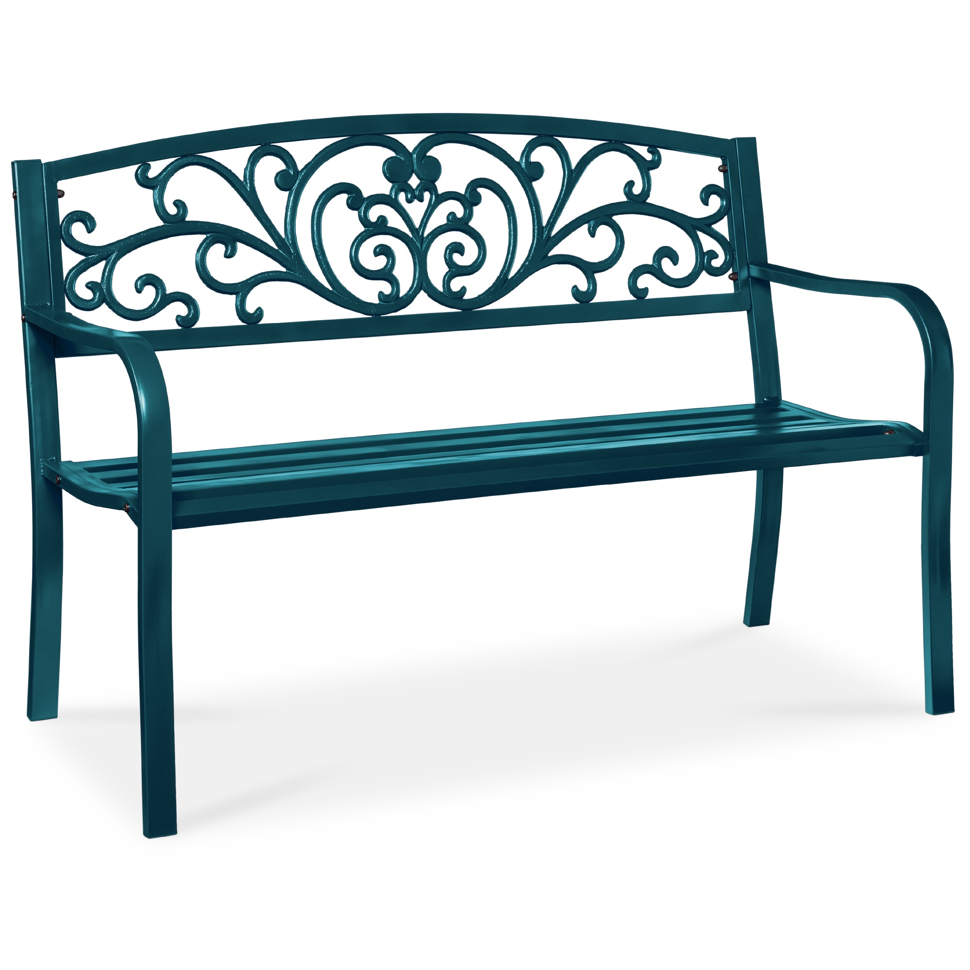 Best Choice Products -  Outdoor Steel Bench Garden Patio Porch Furniture w/ Floral Design Backres...