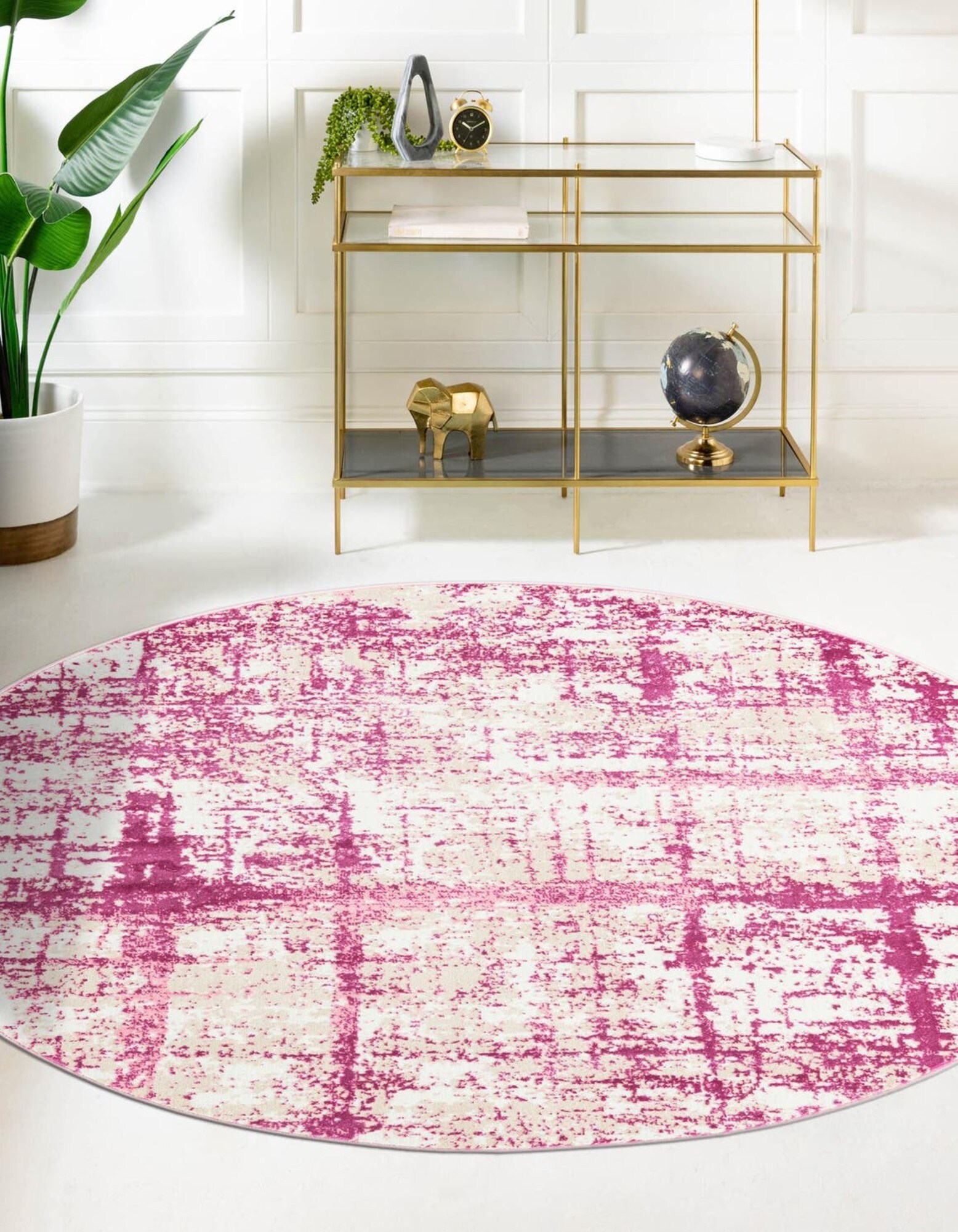 Unique Loom 3187075 Jill Zarin Uptown 3 x 3 (ft) Loomed Polypropylene Pink Round Indoor Stripe Area rug