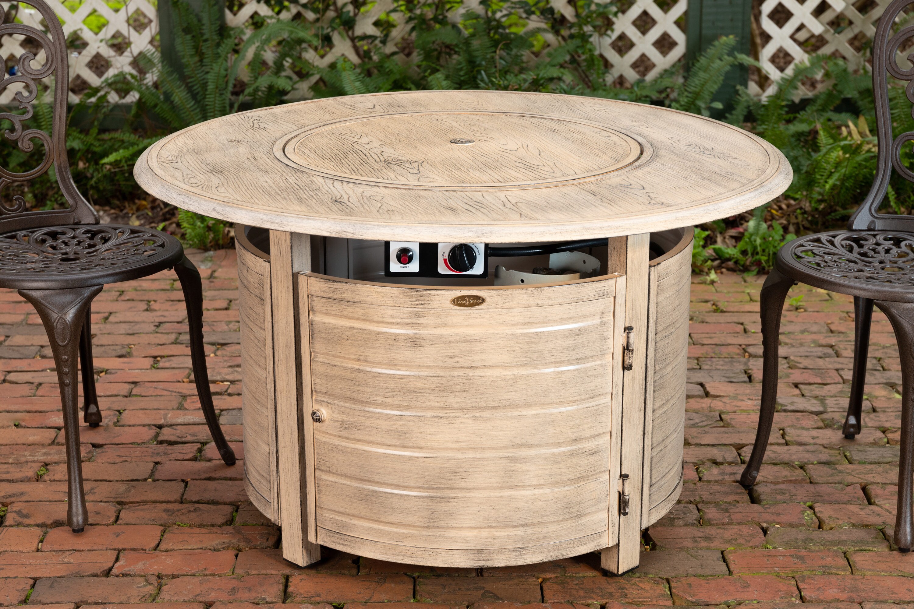 Thatcher Driftwood Aluminum Round Gas Fire Pit Table
