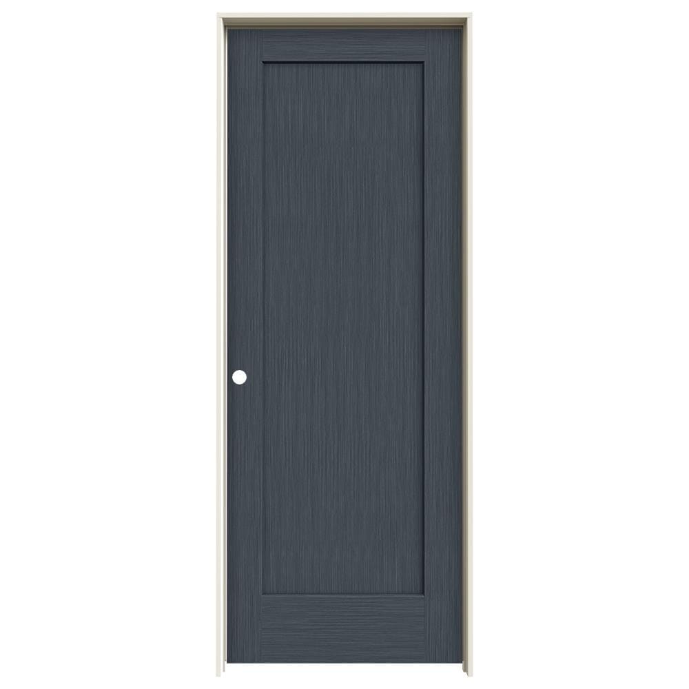 JELD-WEN LOWOLJW225300061 24-in x 80-in Denim Solid core 1-panel square Right hand Smooth Stained Molded composite Flat Jamb Single Prehung Interior Door