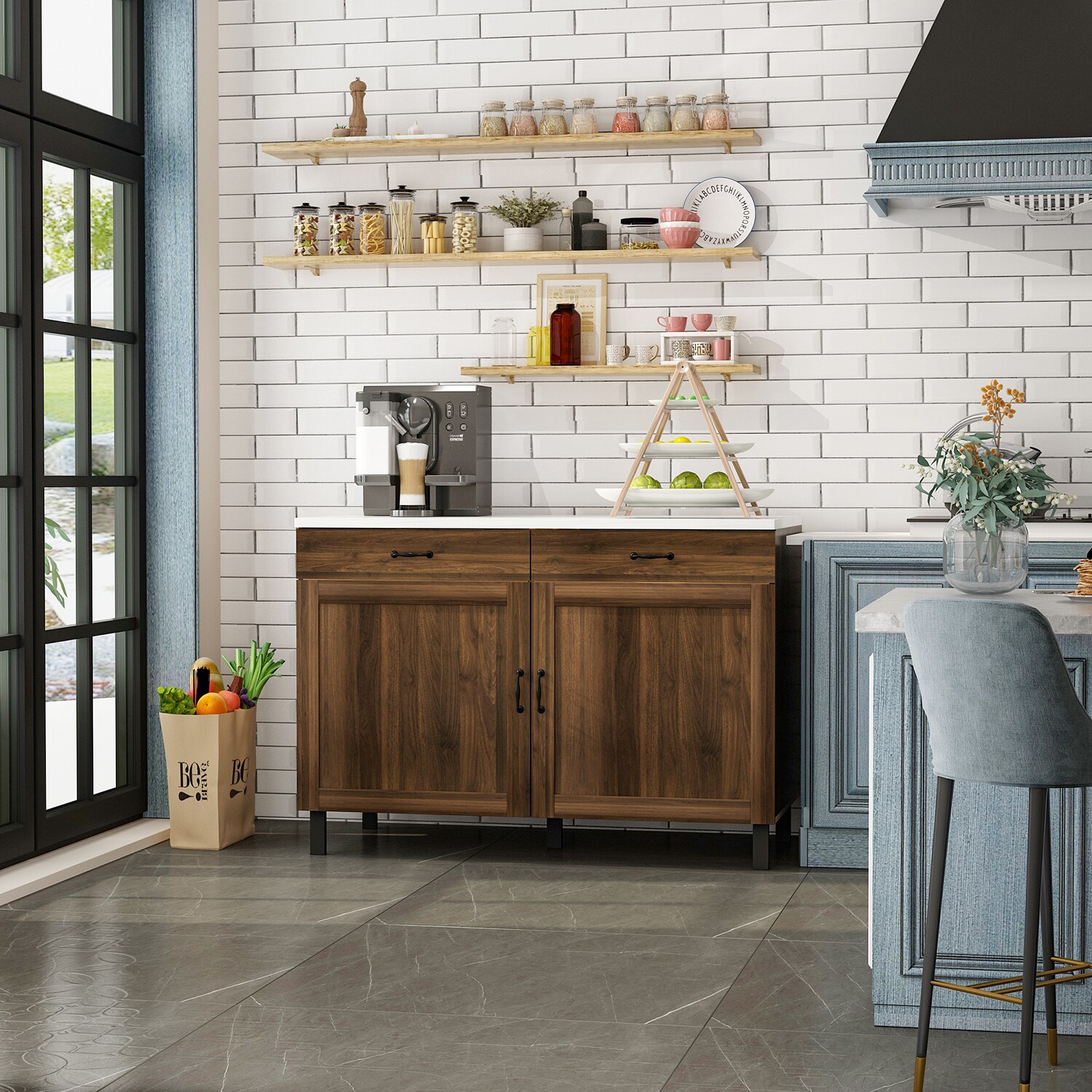 FUFU&GAGA Brown Mdf Base with Mdf Top Kitchen Island (23.6-in x 47.2-in x 33.5-in)