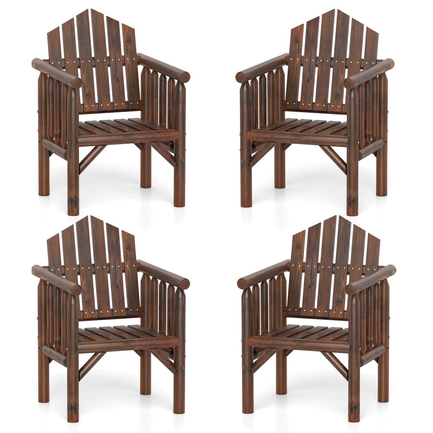 Costway CSHY001838 4 PCS Outdoor Wood Armchair with Armrests and Reclined High Backrest for Porch Brown
