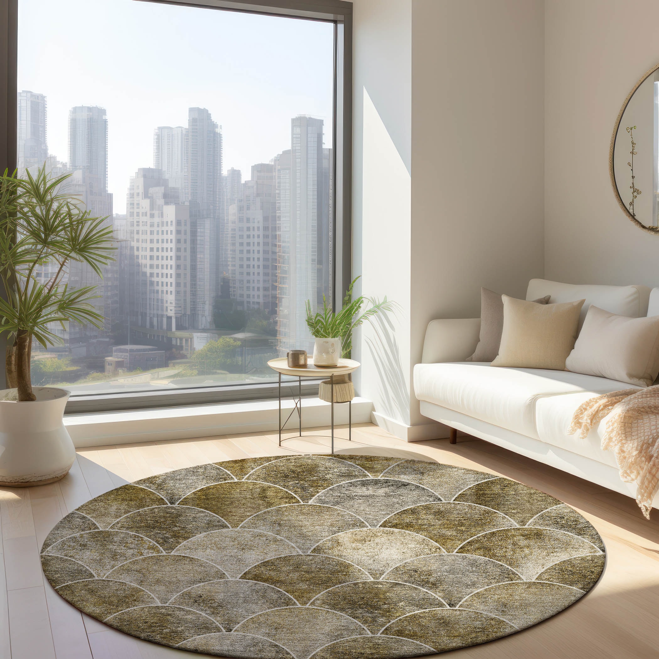 Addison Rugs ACN594TP8RO Chantille ACN594TP 8 x 8 (ft) Polyester Taupe Round Indoor/Outdoor Abstract Machine washable Area rug